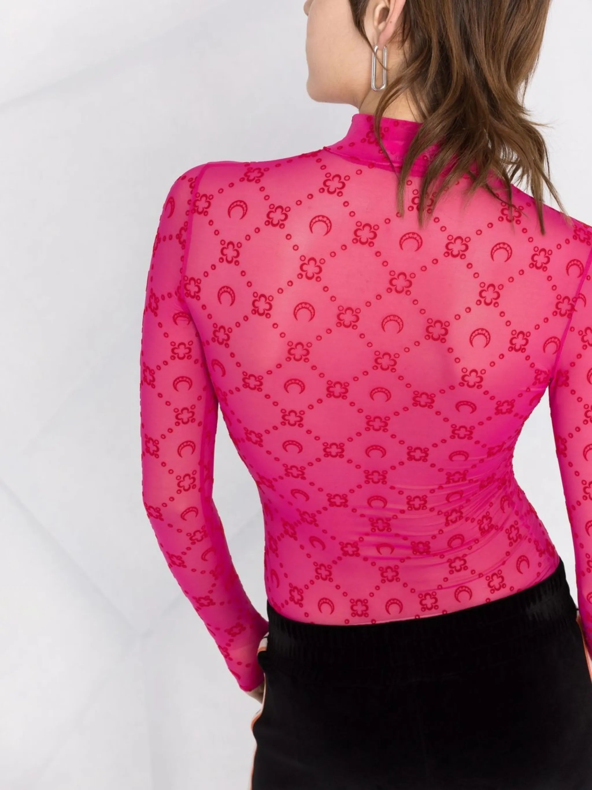 monogram-flocked semi-sheer top