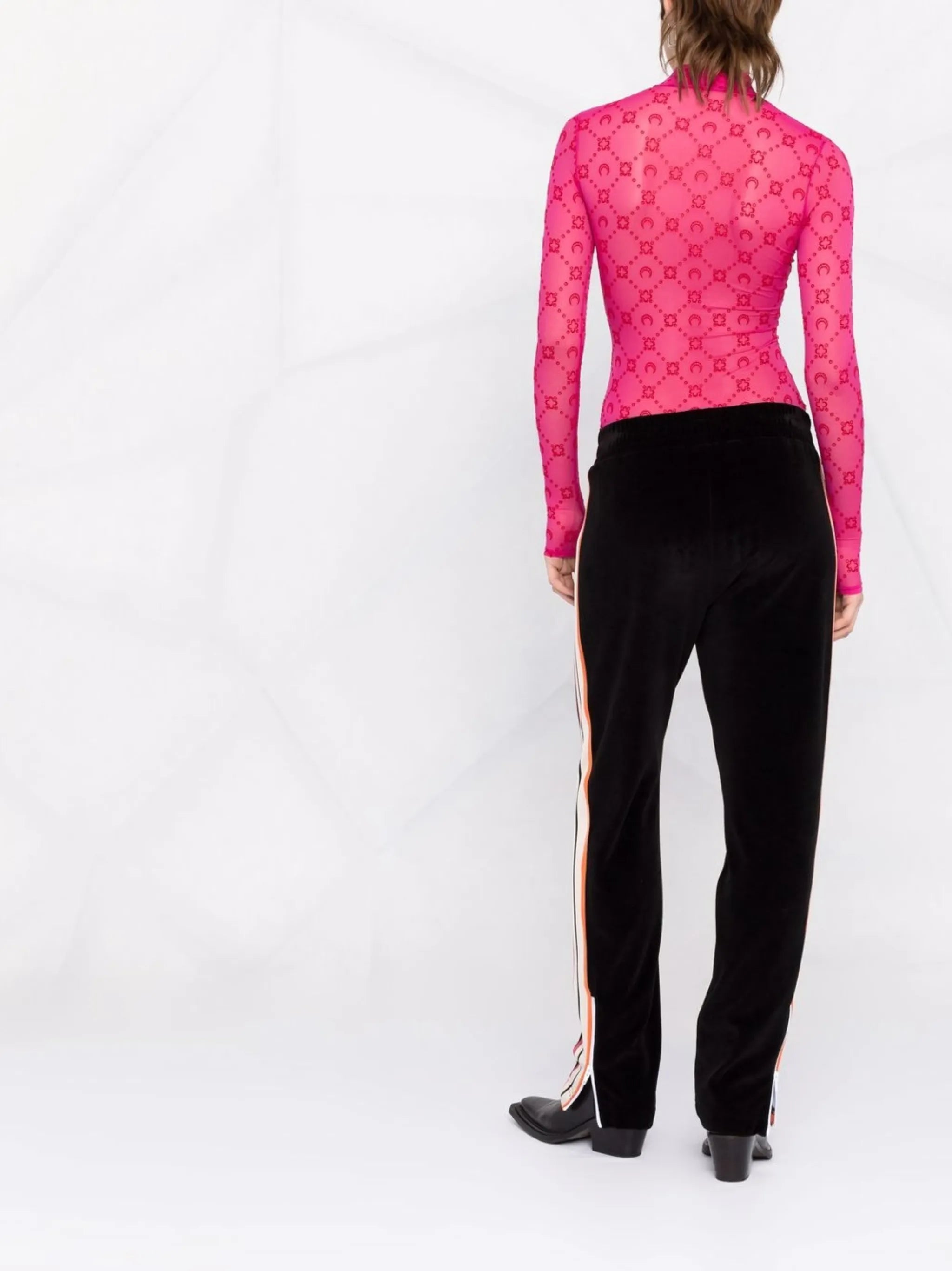 monogram-flocked semi-sheer top