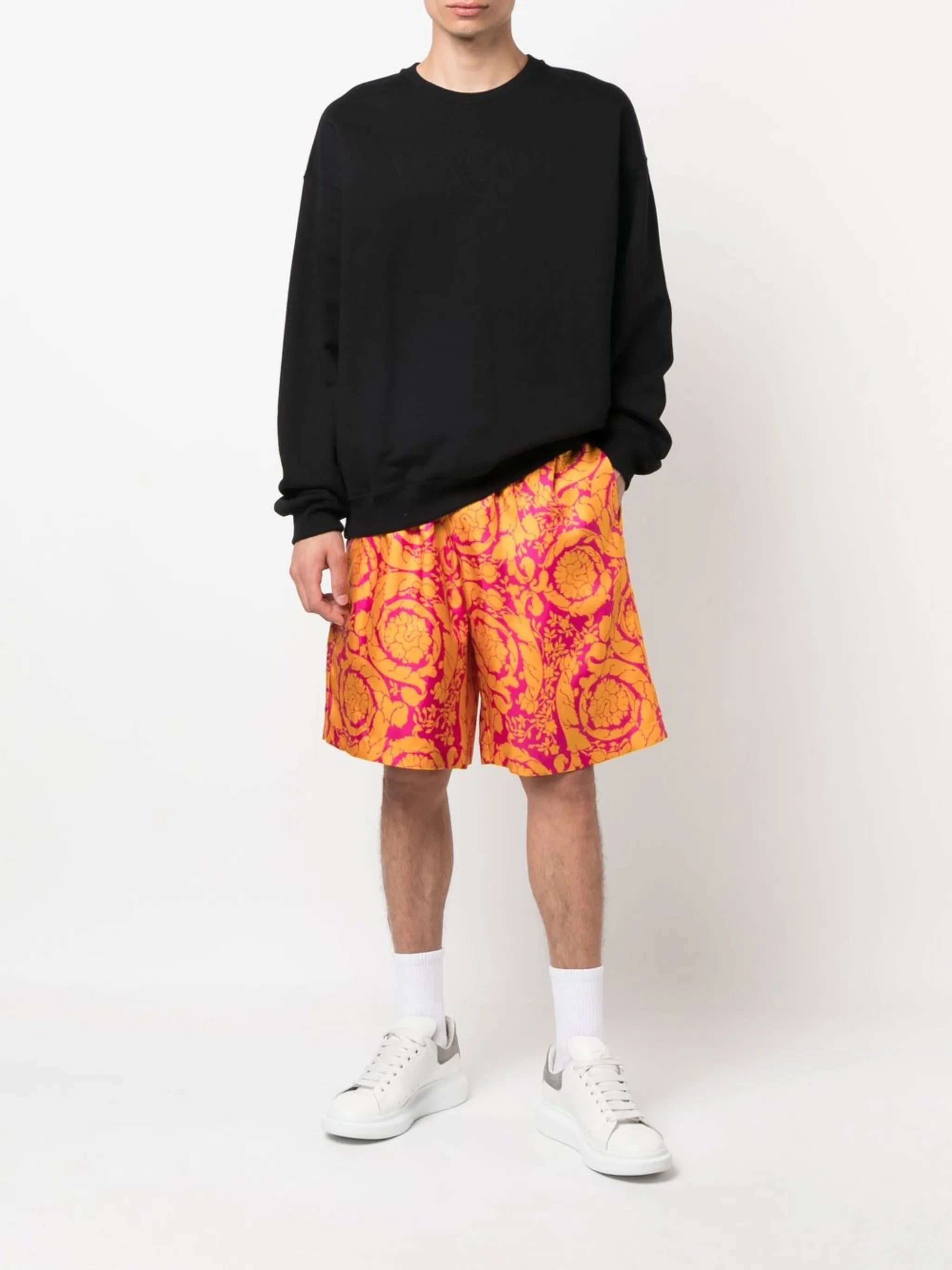 Barocco Silhouette-print silk shorts