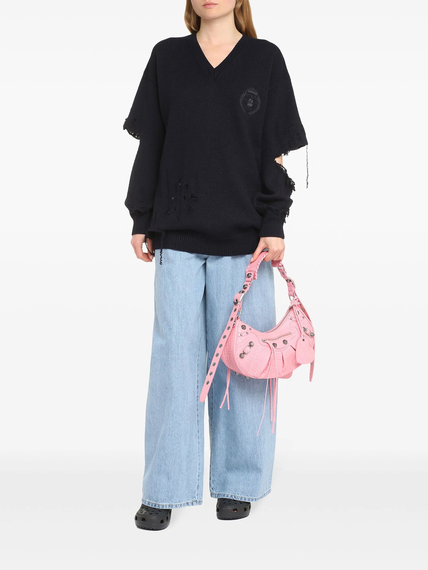 distressed-effect sweater