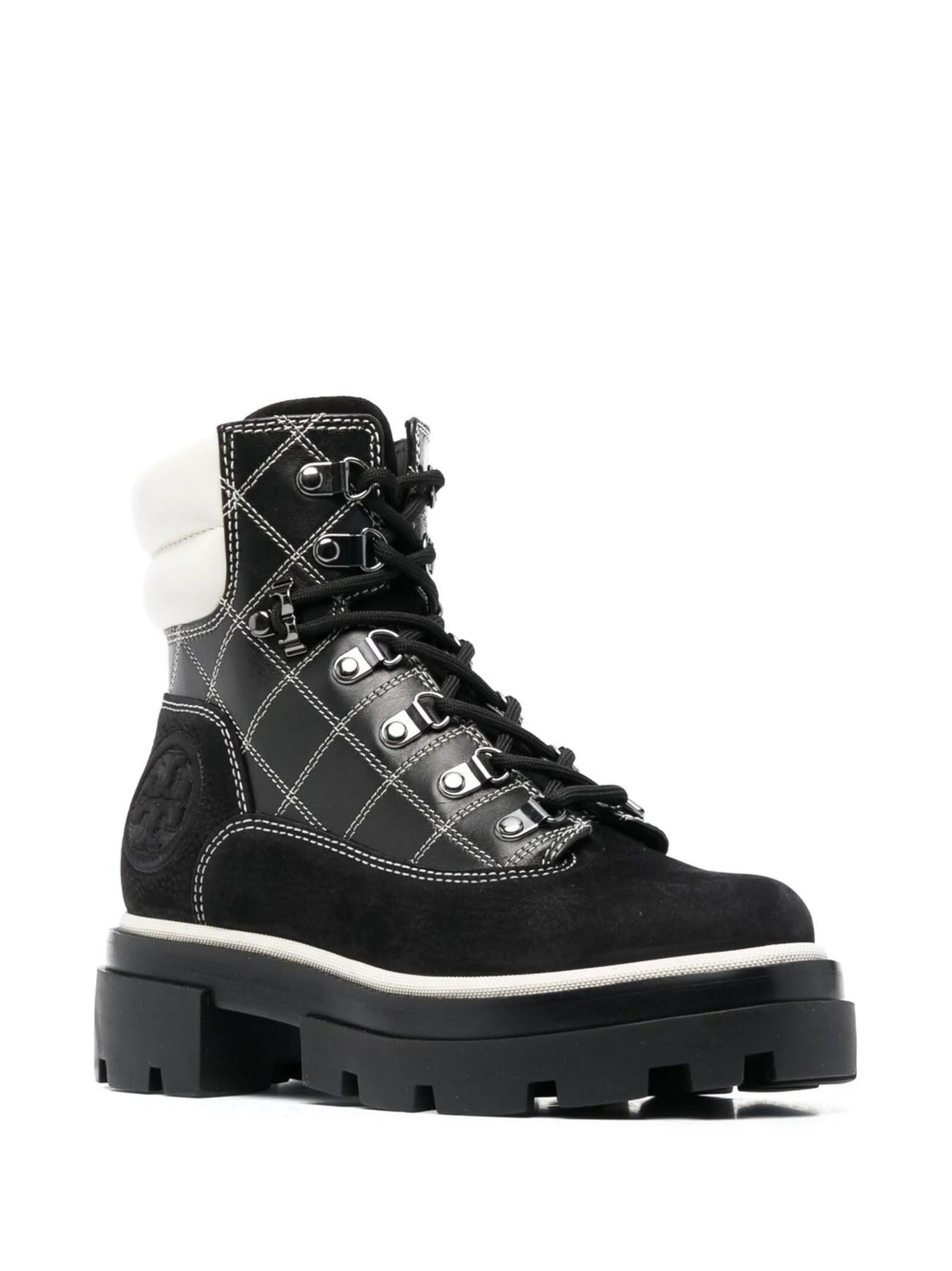 square-motif leather boots
