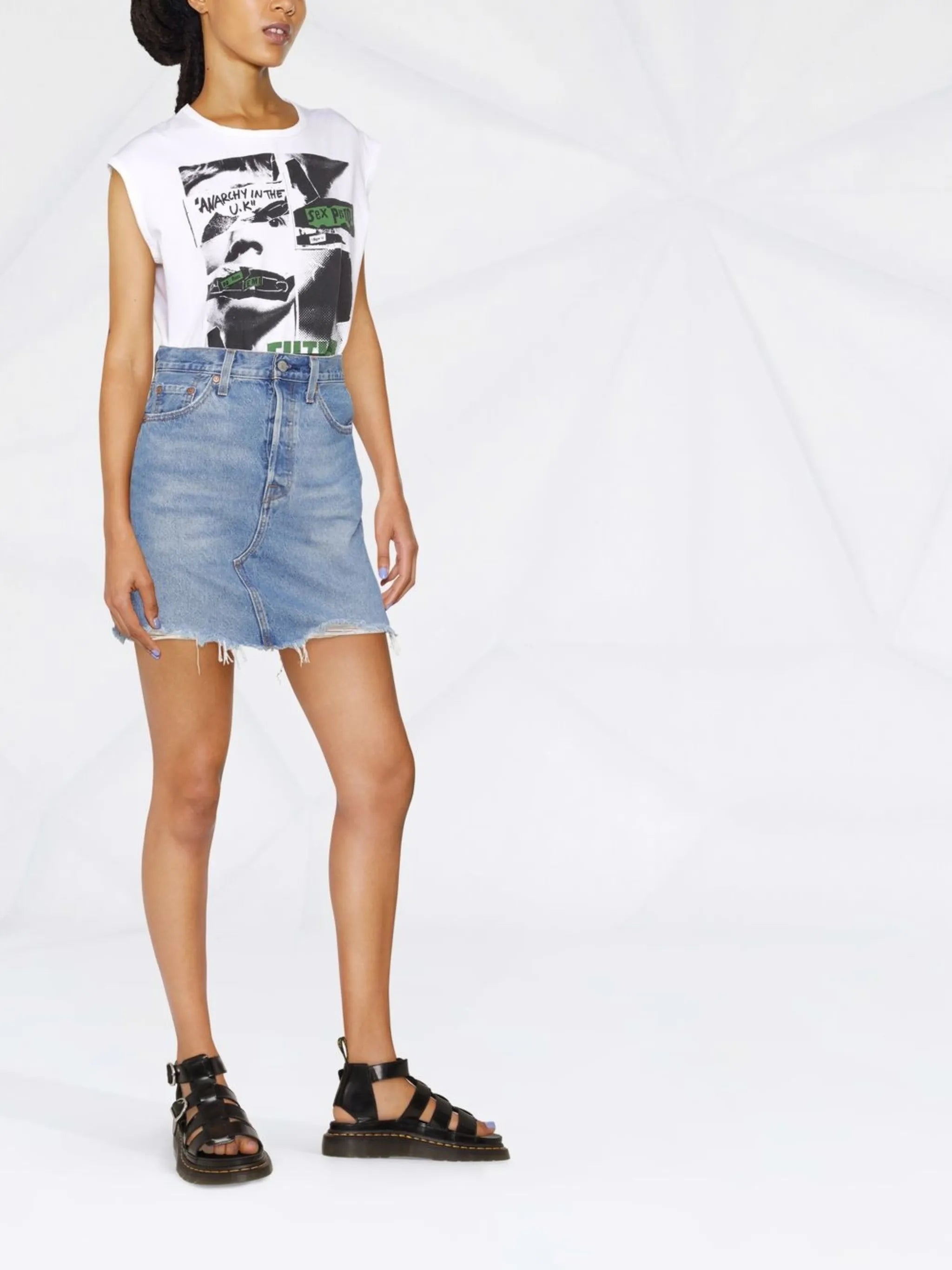 high-waisted denim miniskirt