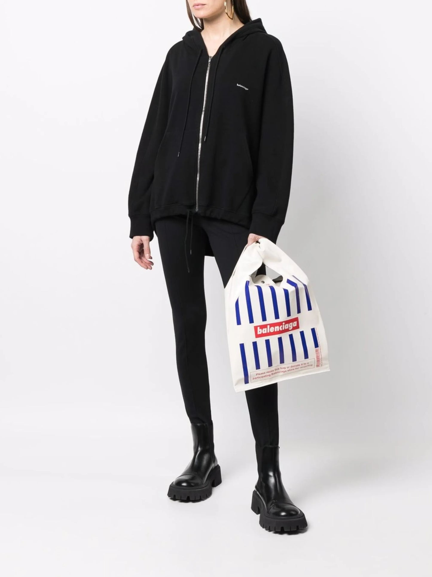 striped logo tote bag