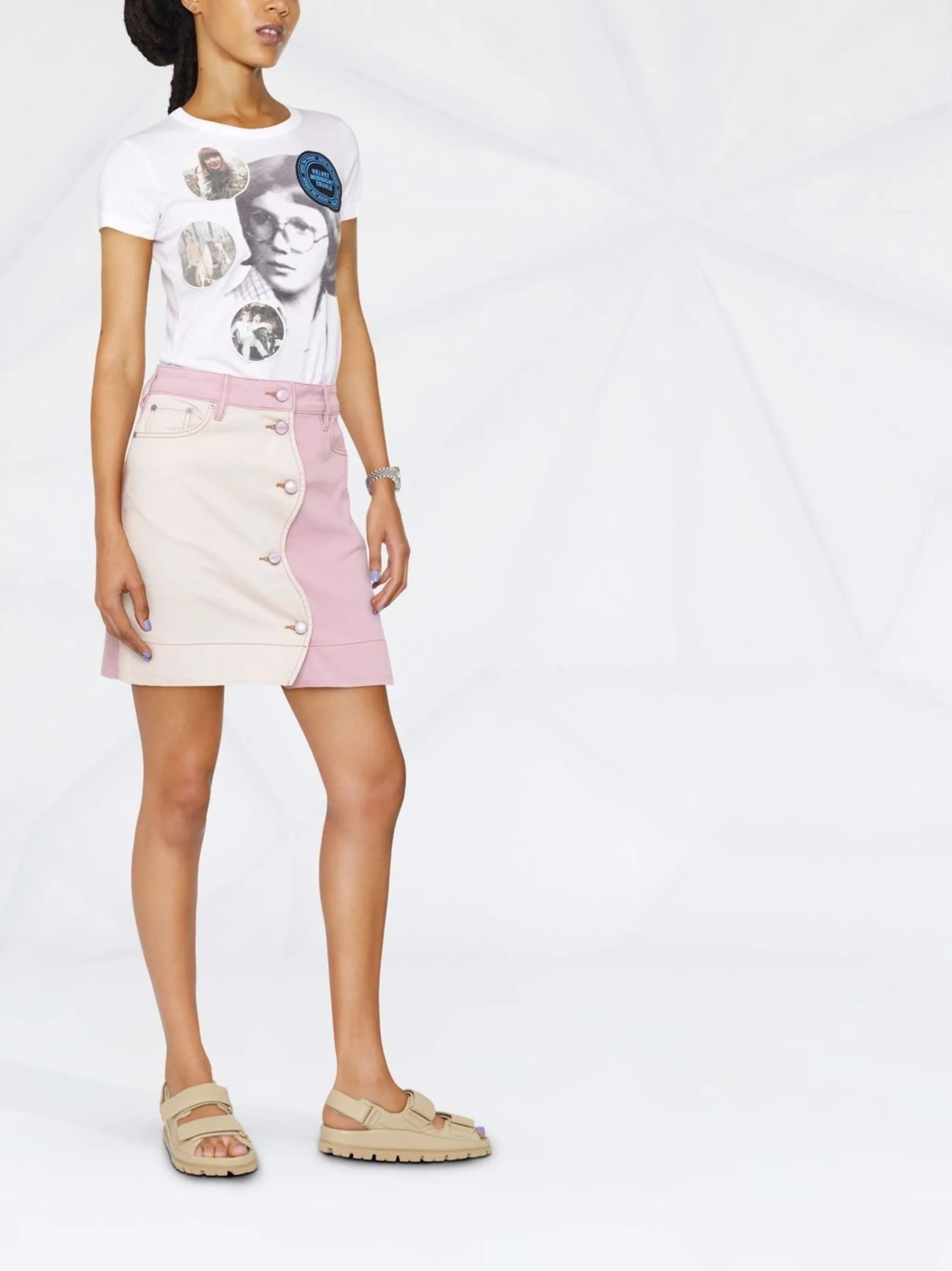 panelled denim mini skirt