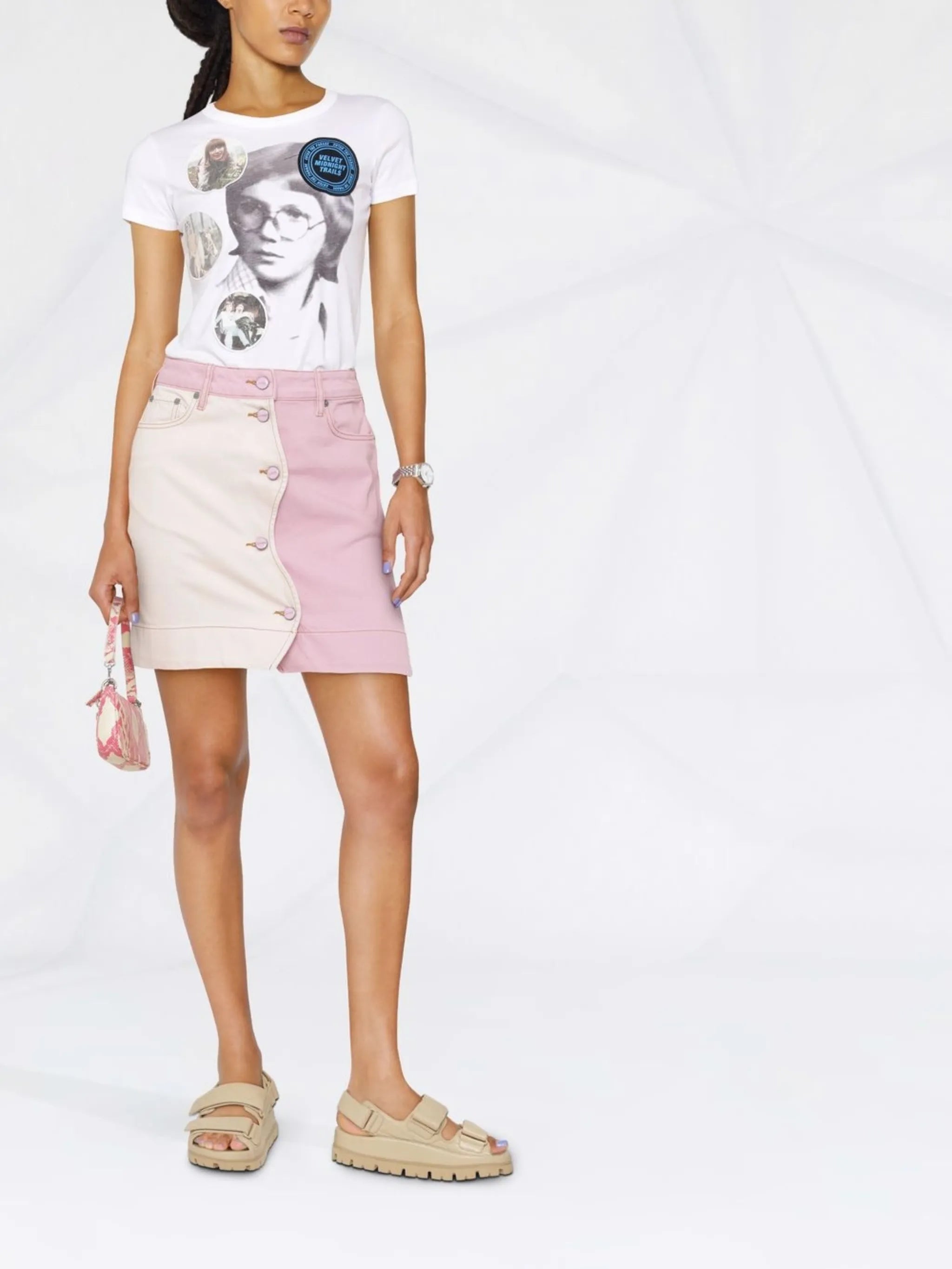 panelled denim mini skirt