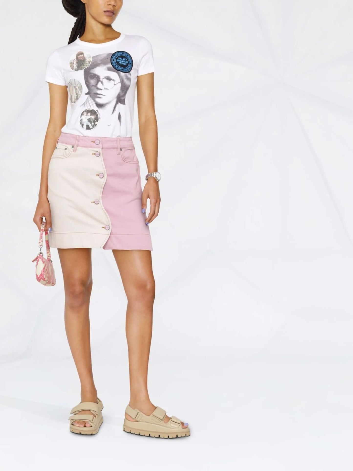 panelled denim mini skirt