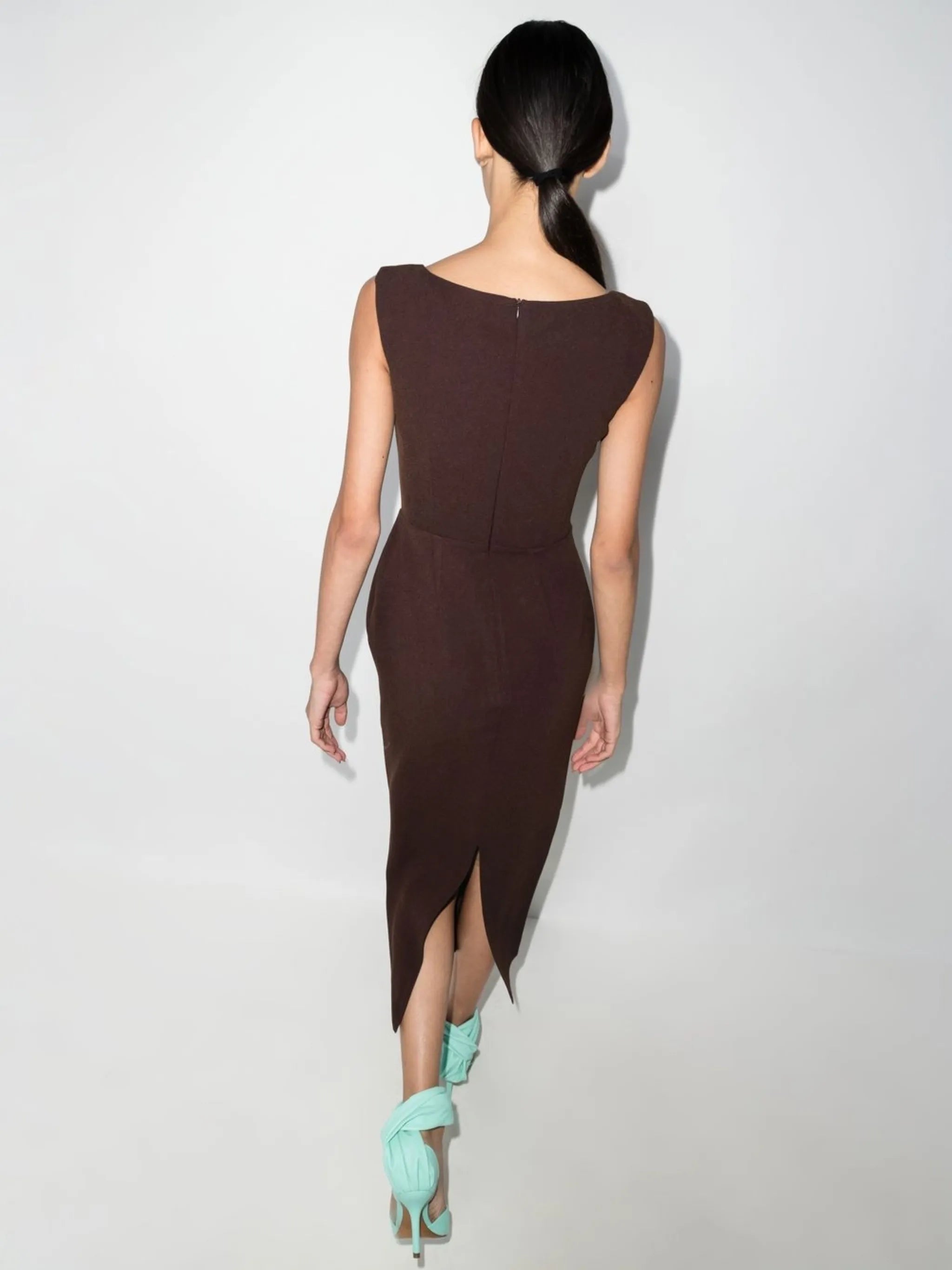 Steel square-neck fitted midi dress