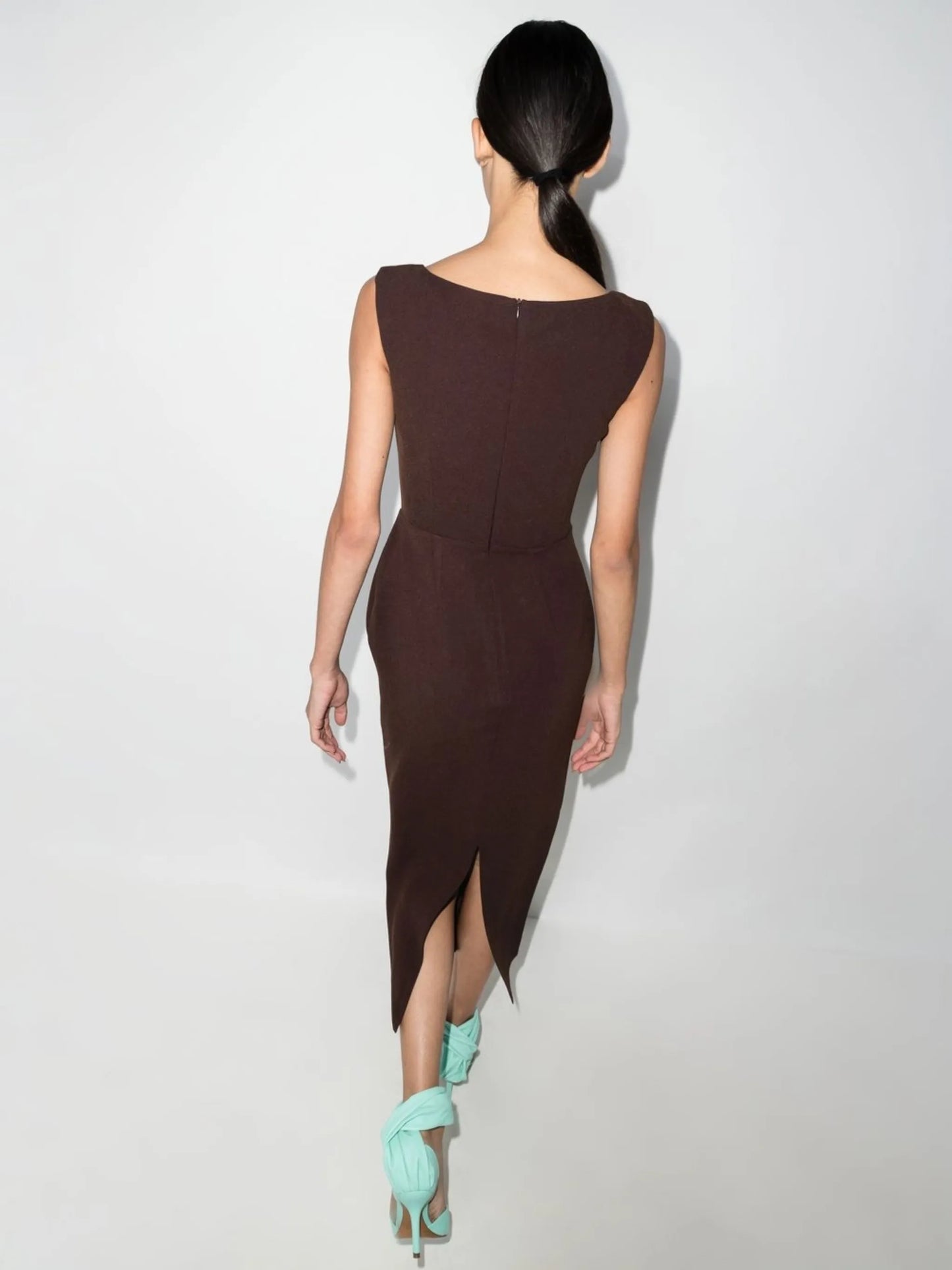Steel square-neck fitted midi dress