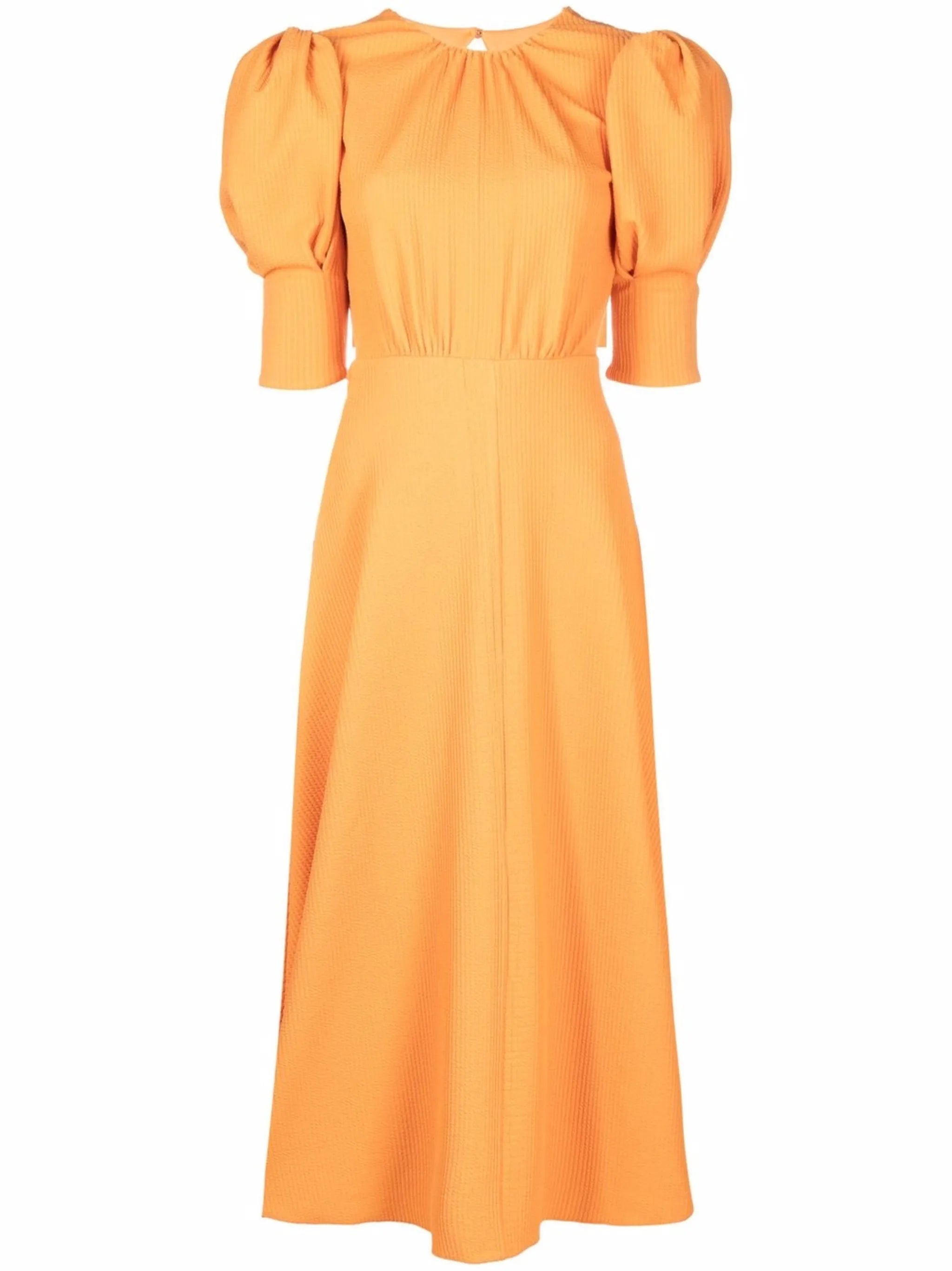 puff-sleeved midi dress