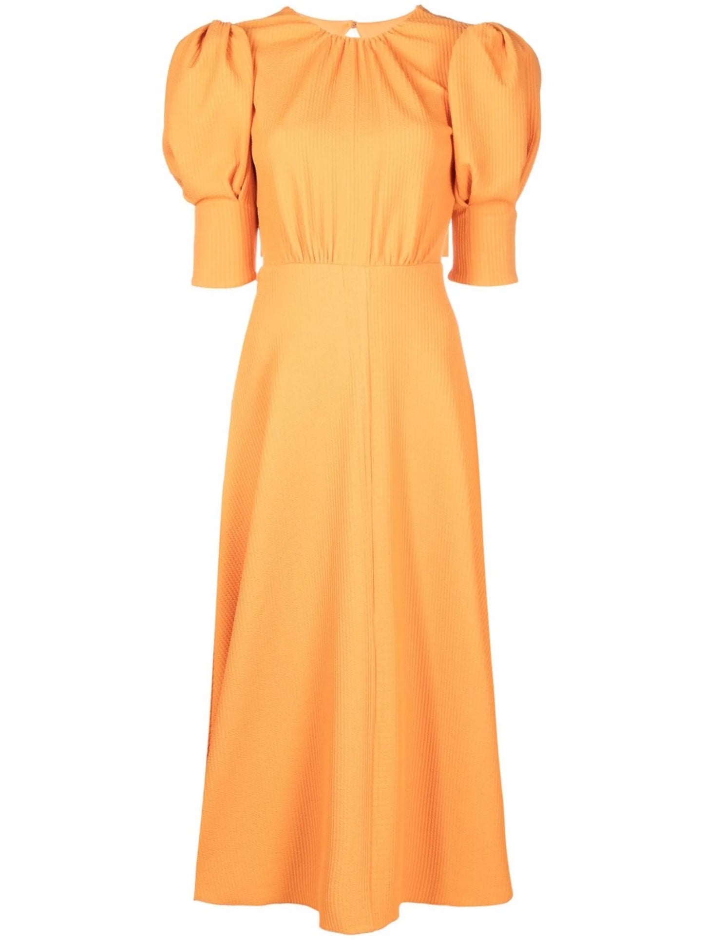 puff-sleeved midi dress