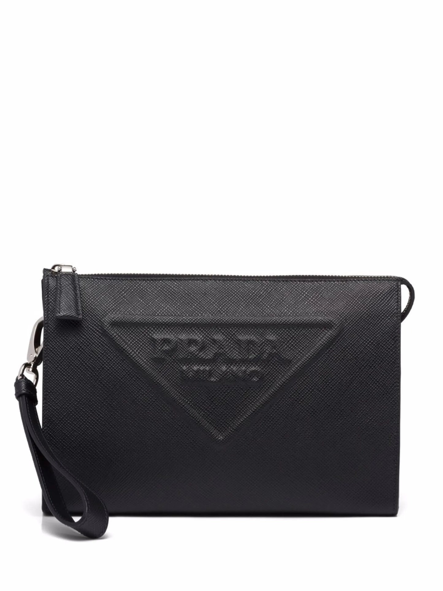 embossed logo clutch