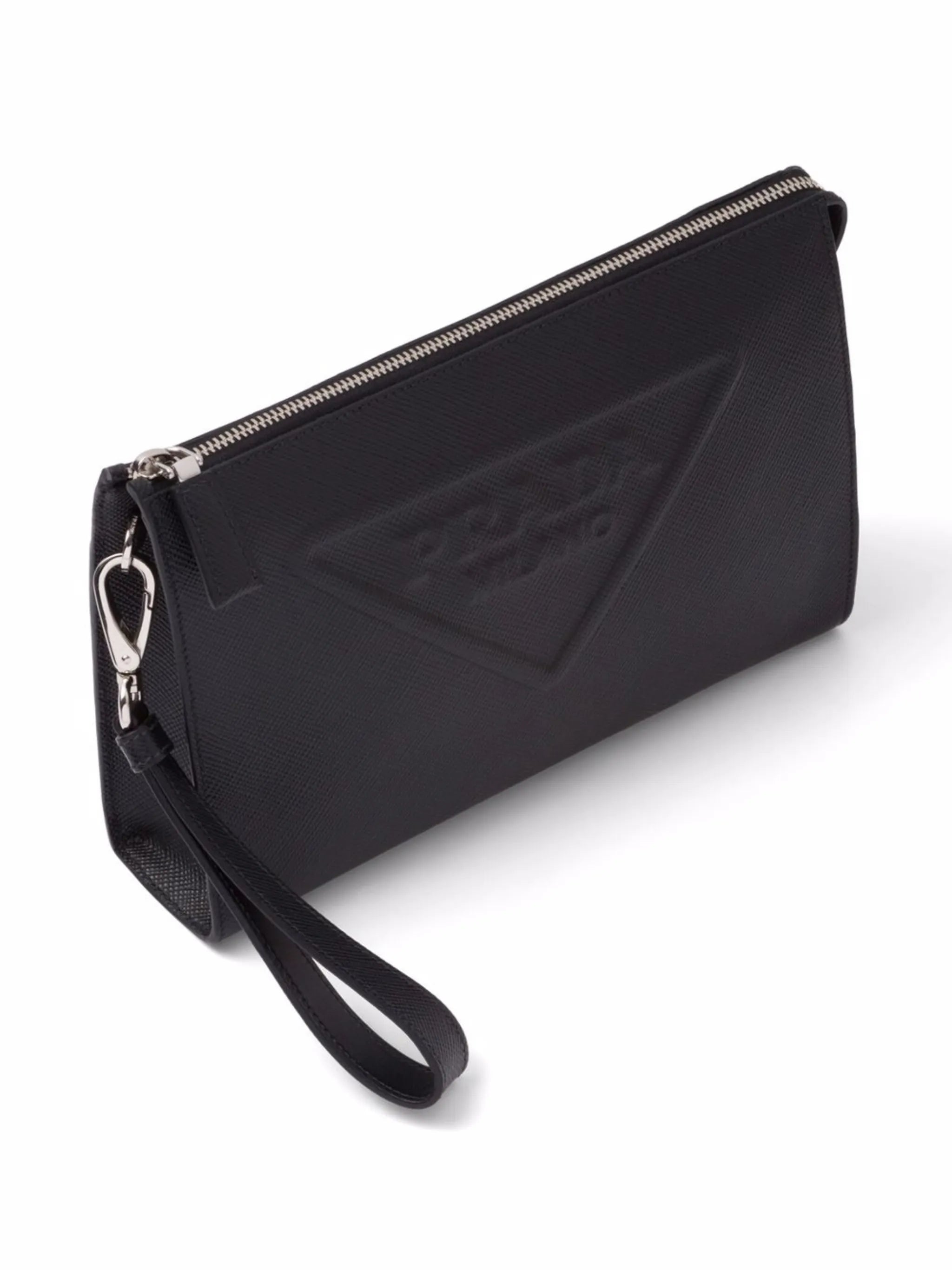 embossed logo clutch