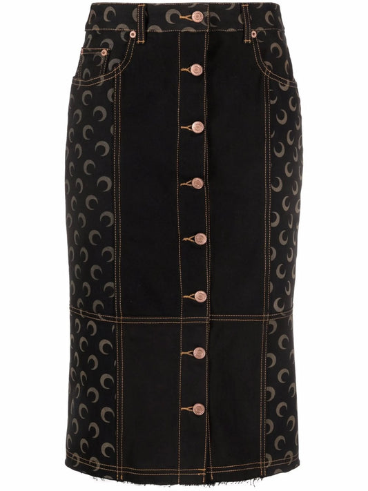 Crescent Moon-print denim skirt