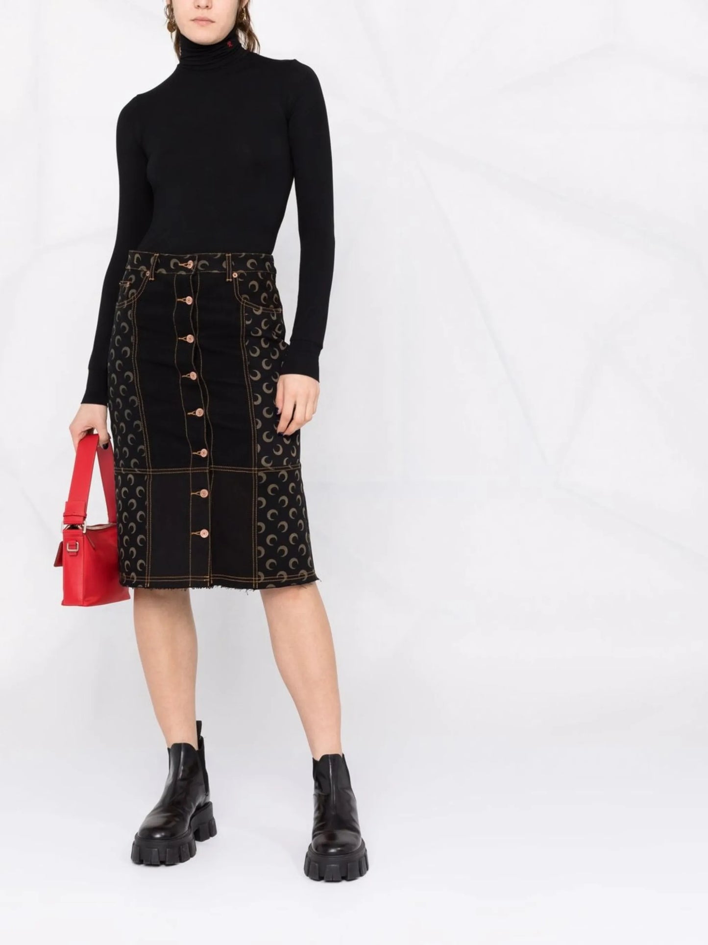 Crescent Moon-print denim skirt