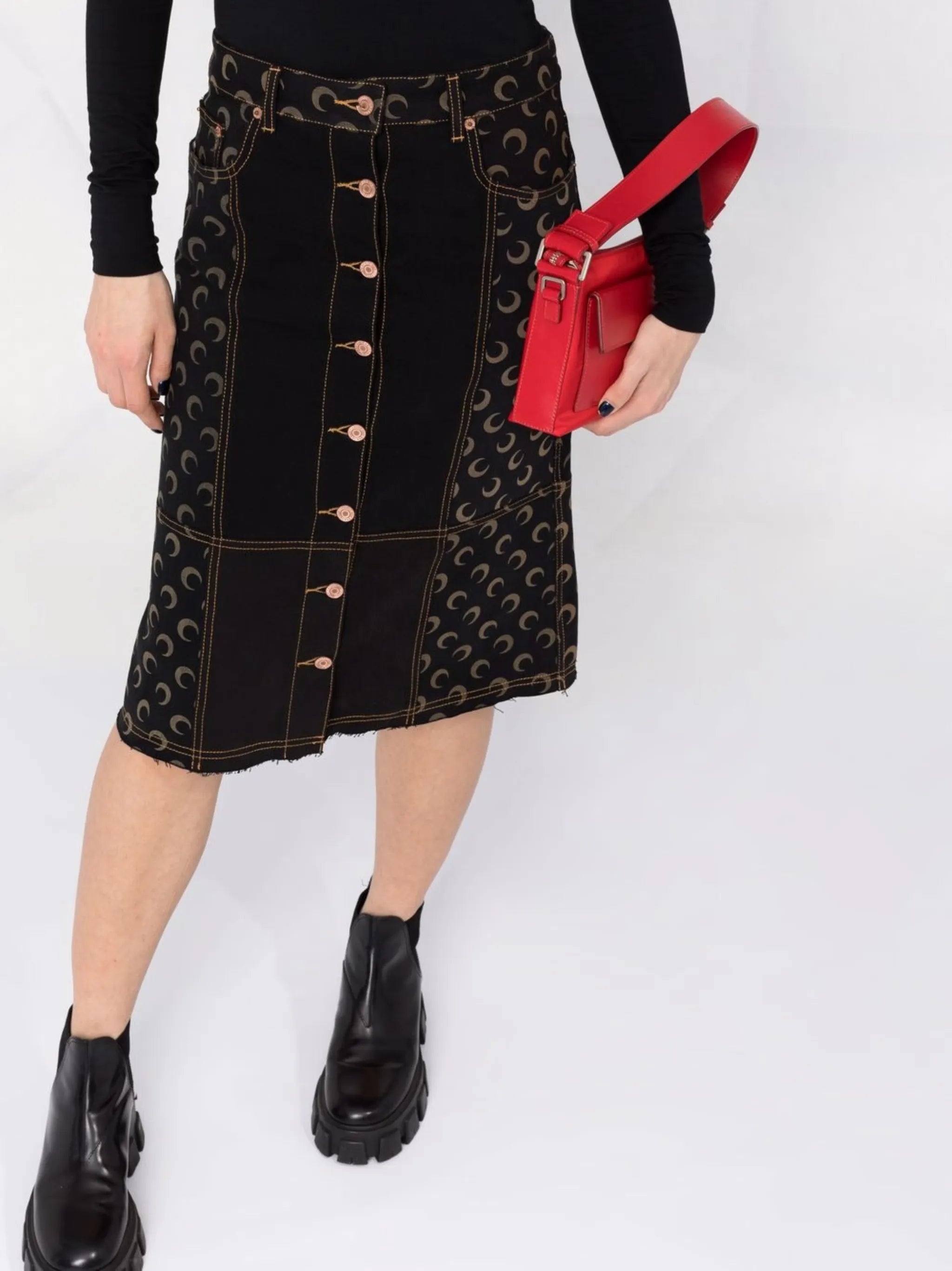 Crescent Moon-print denim skirt