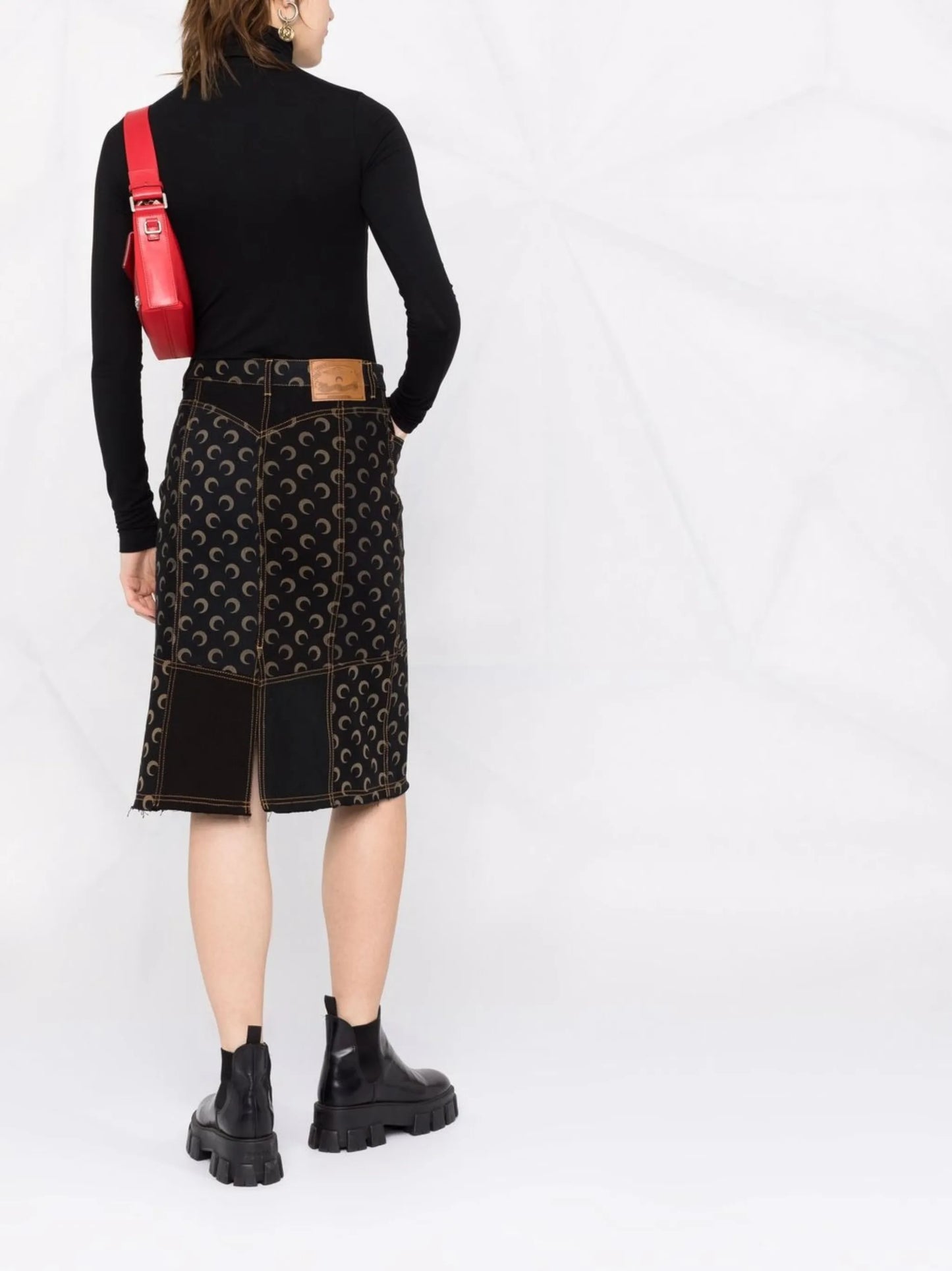 Crescent Moon-print denim skirt