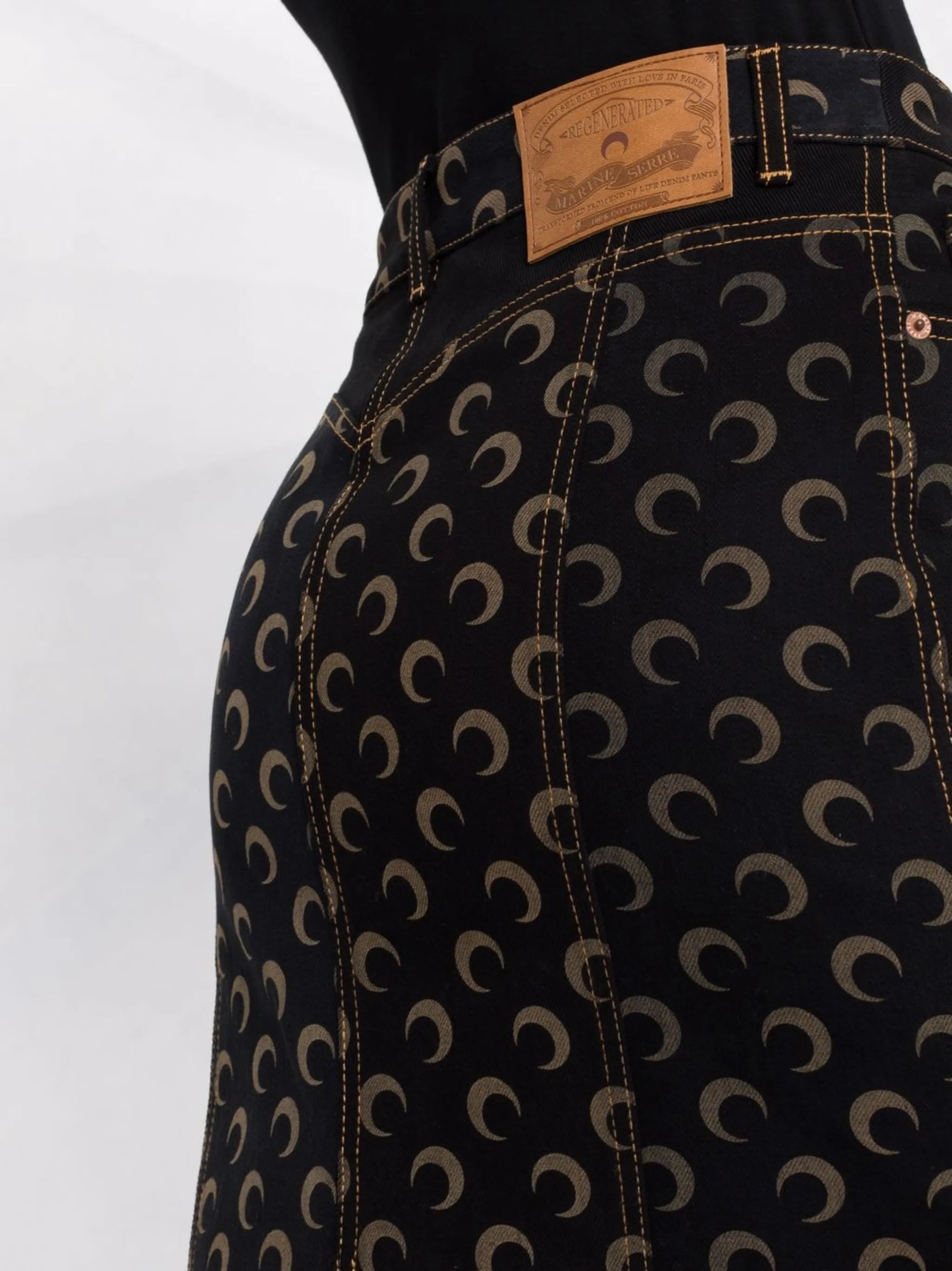 Crescent Moon-print denim skirt