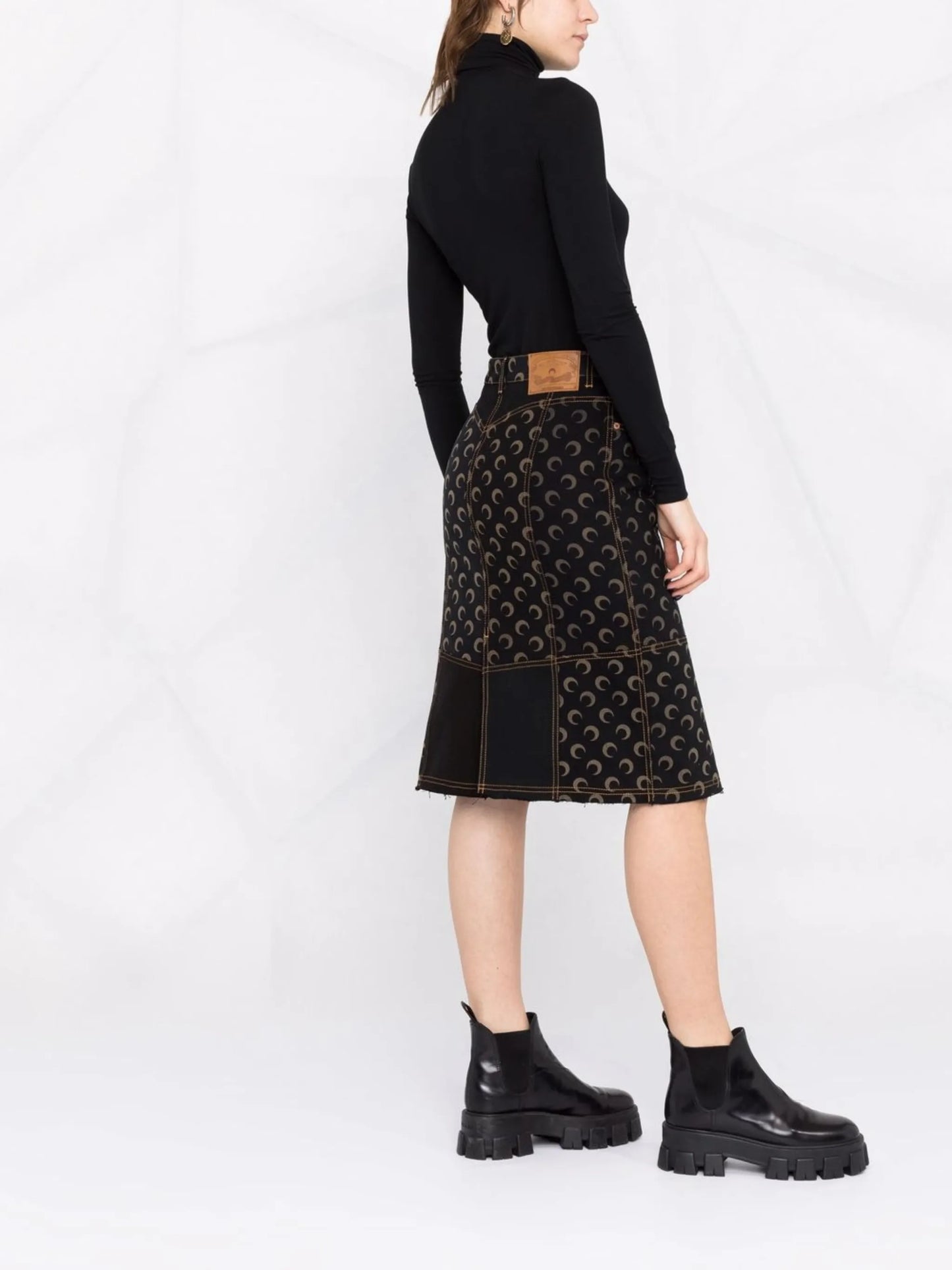 Crescent Moon-print denim skirt