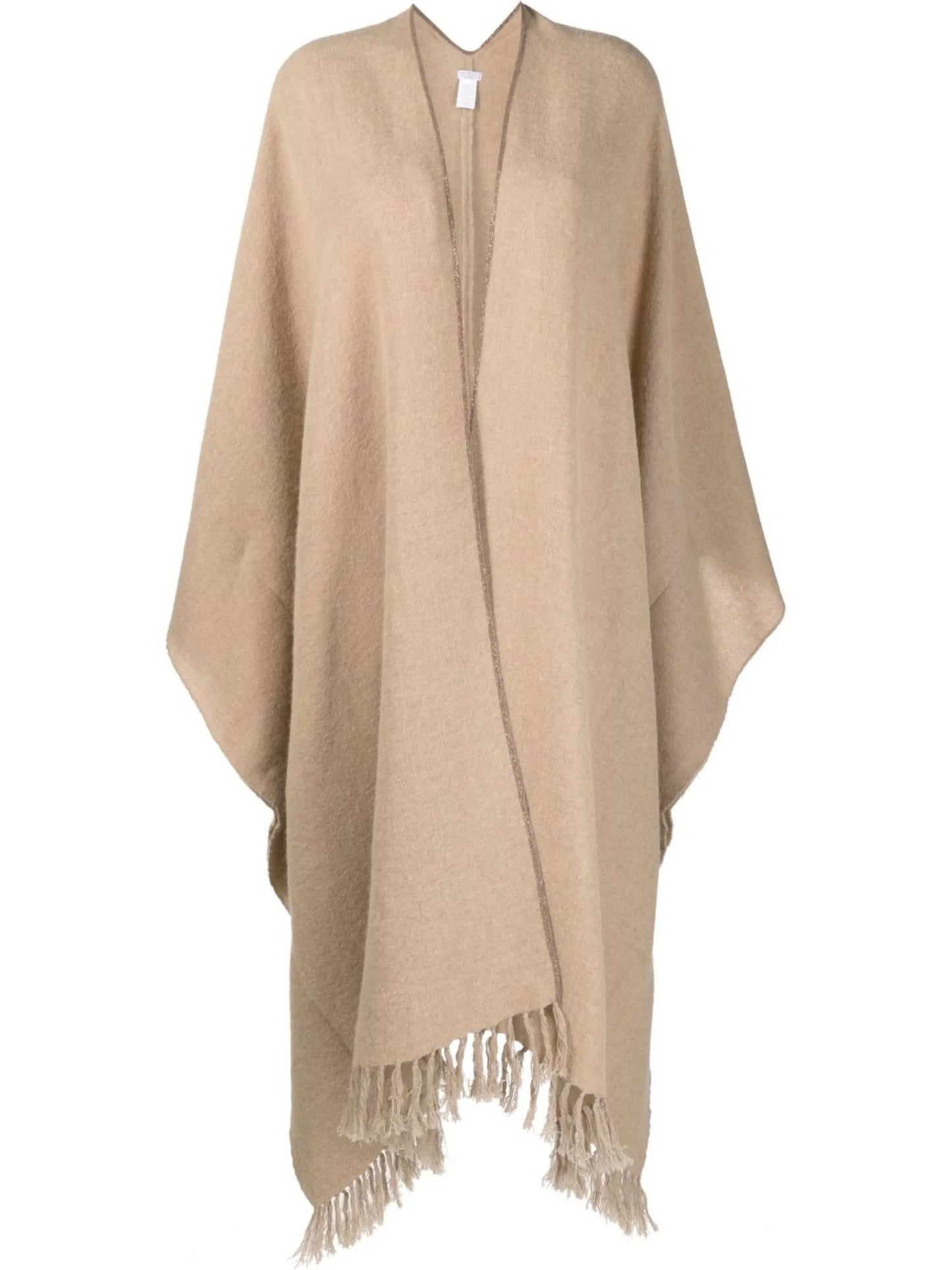Monili-trim fringed poncho