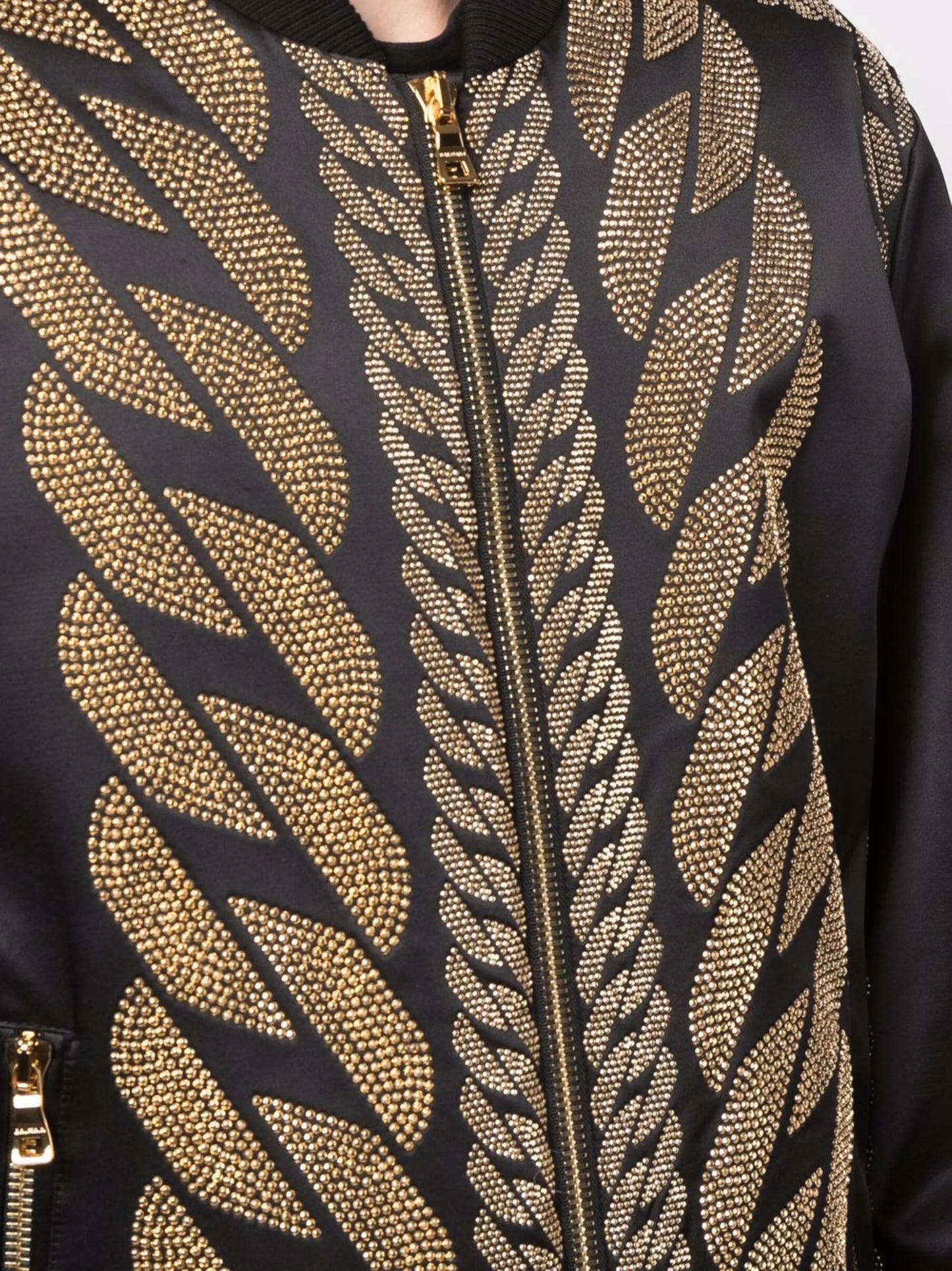 studded-chain satin bomber jacket