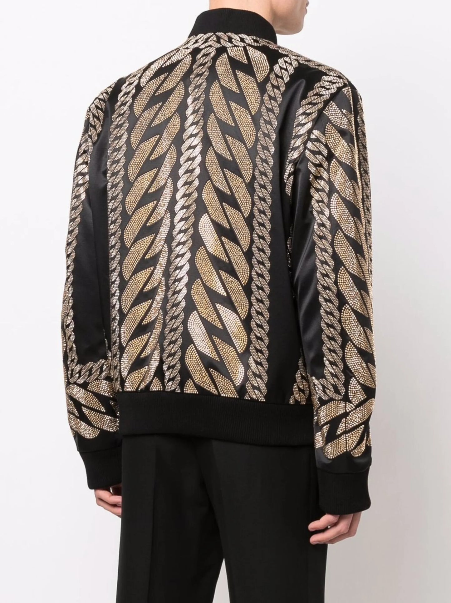 studded-chain satin bomber jacket