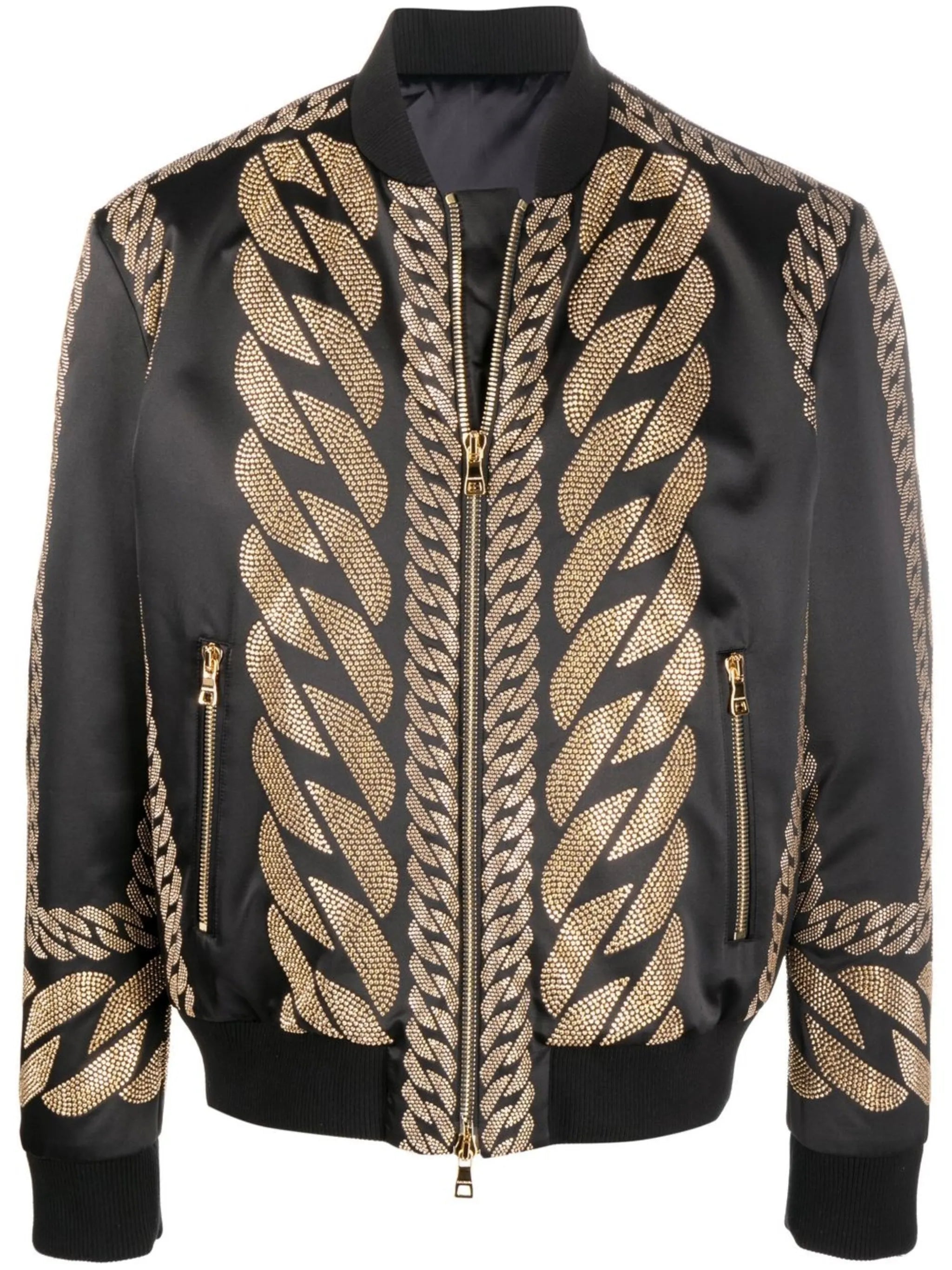 studded-chain satin bomber jacket