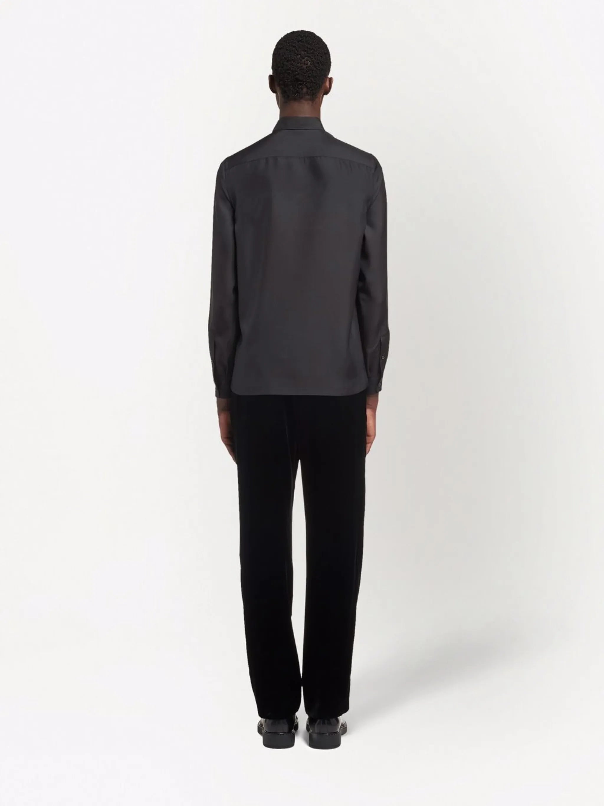 embroidered-logo silk shirt