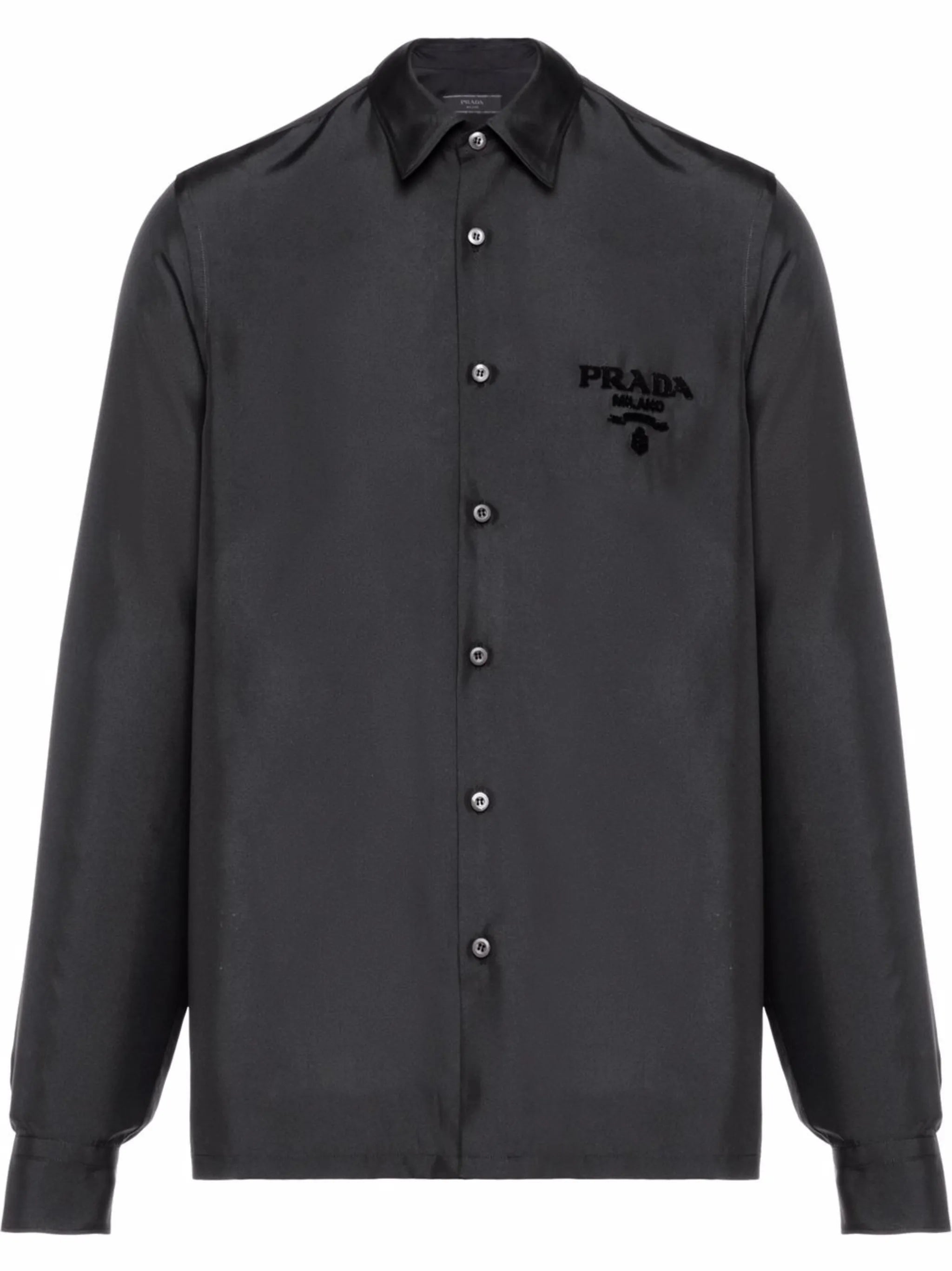 embroidered-logo silk shirt