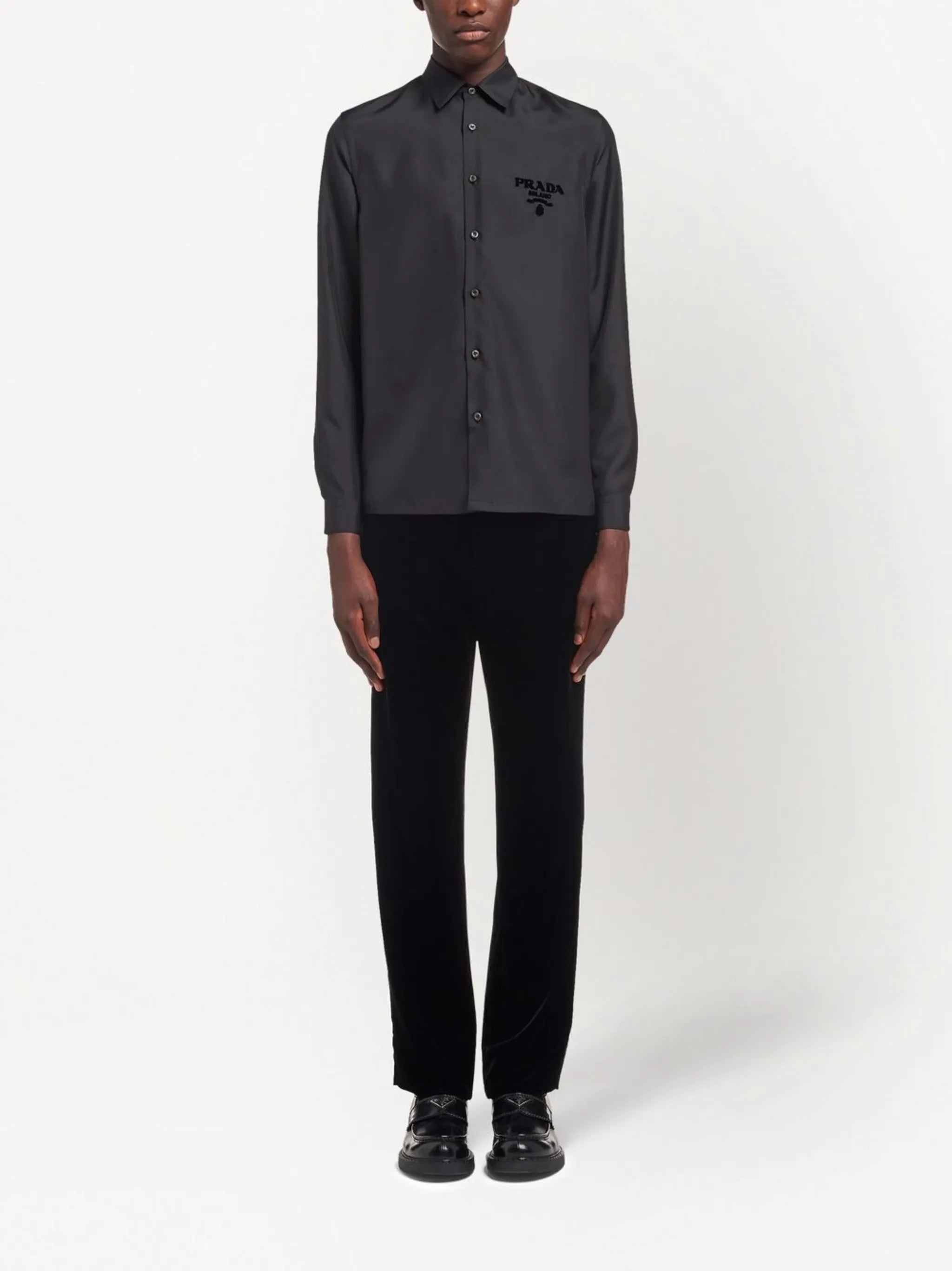 embroidered-logo silk shirt