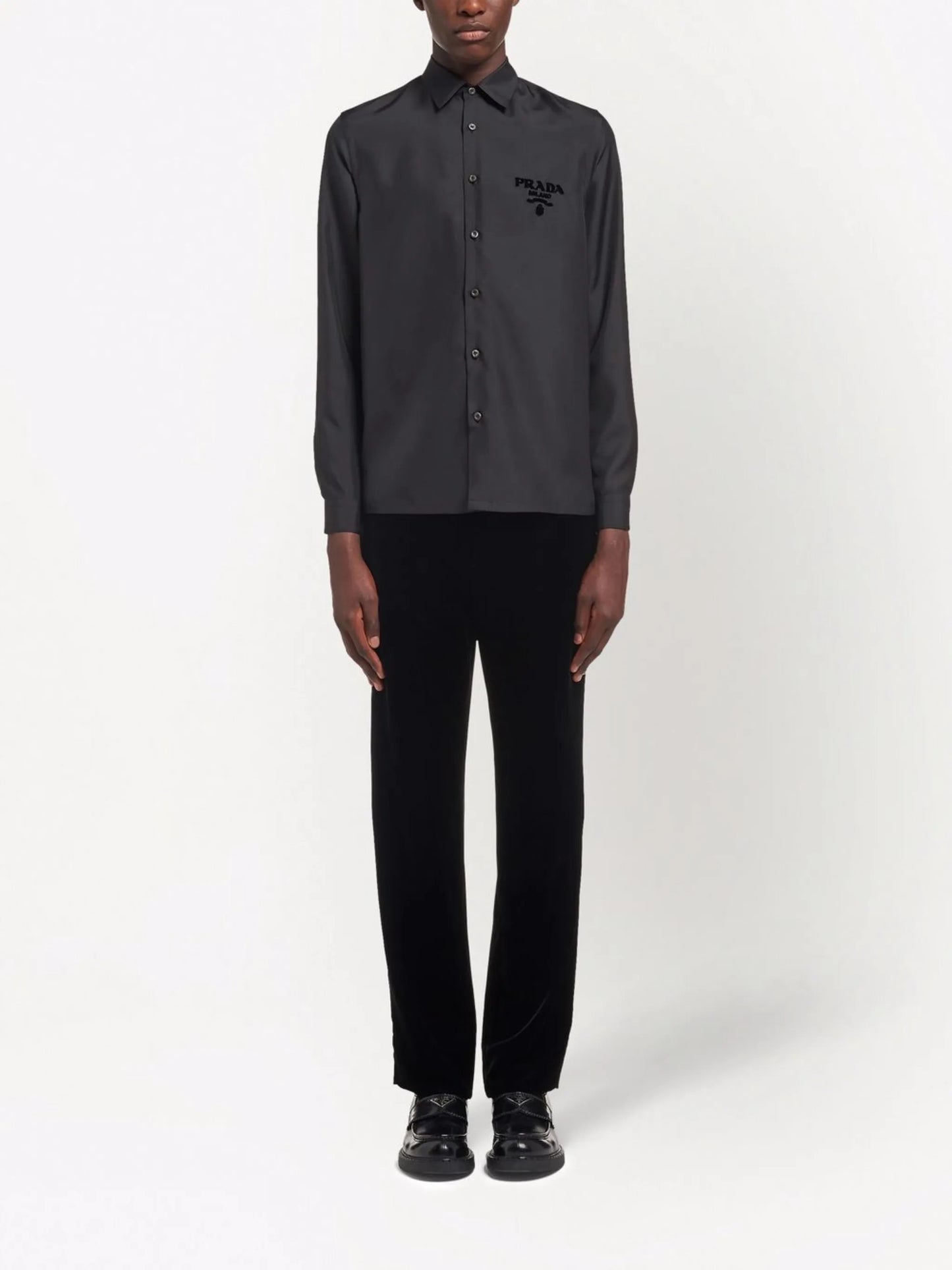 embroidered-logo silk shirt