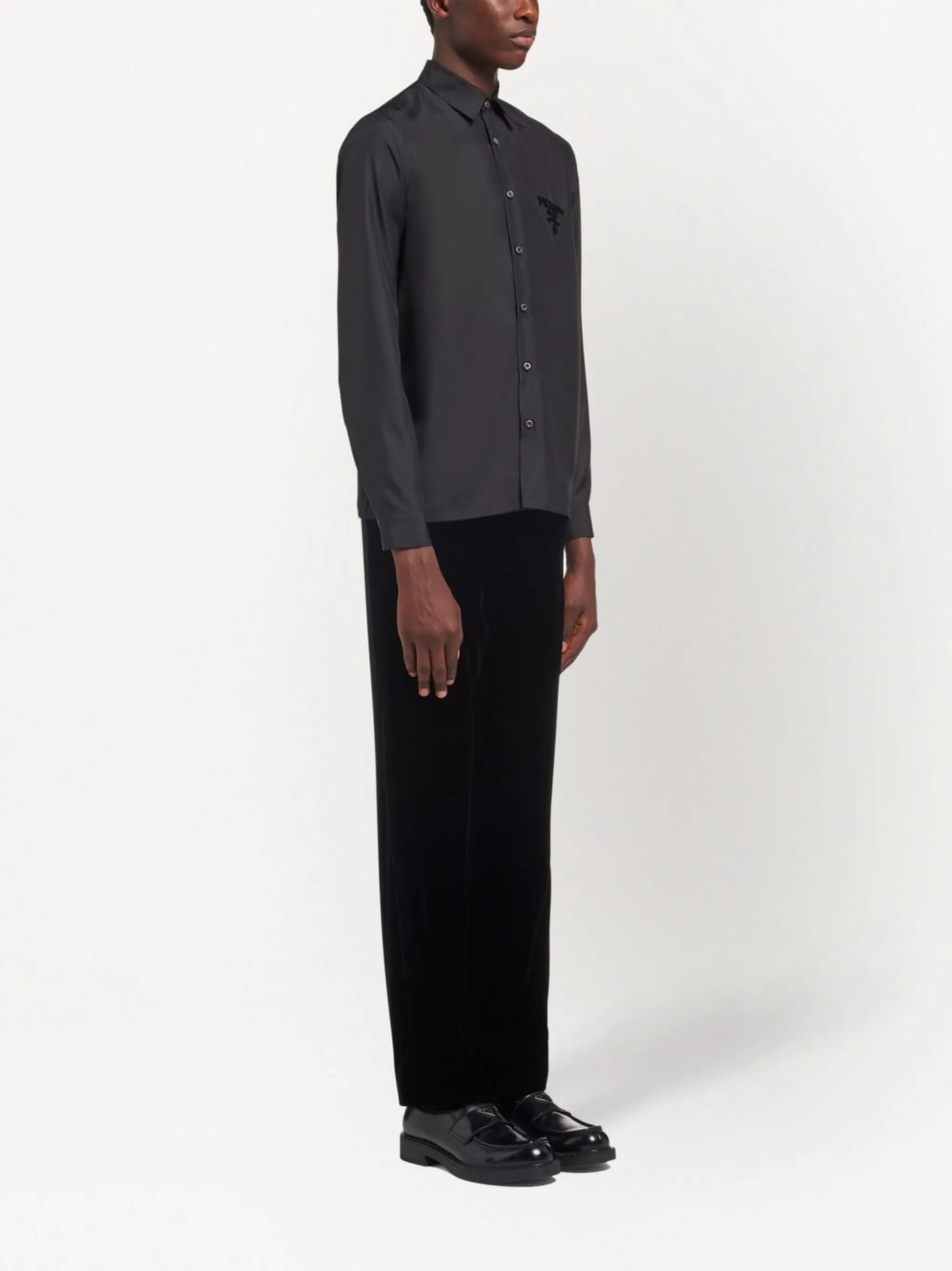 embroidered-logo silk shirt