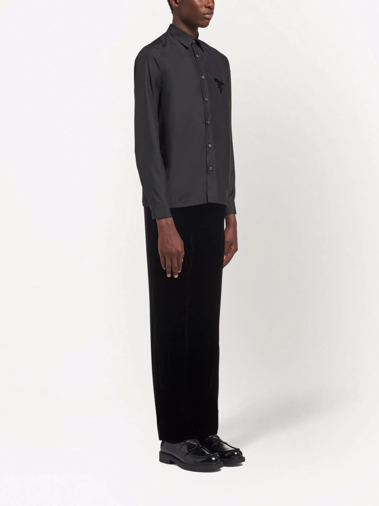 embroidered-logo silk shirt