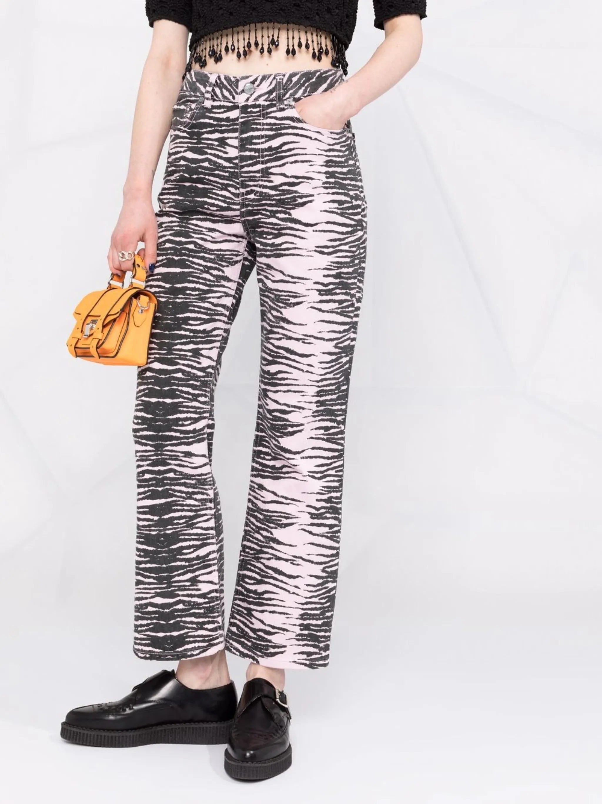 Betzy tiger-stripe cropped jeans