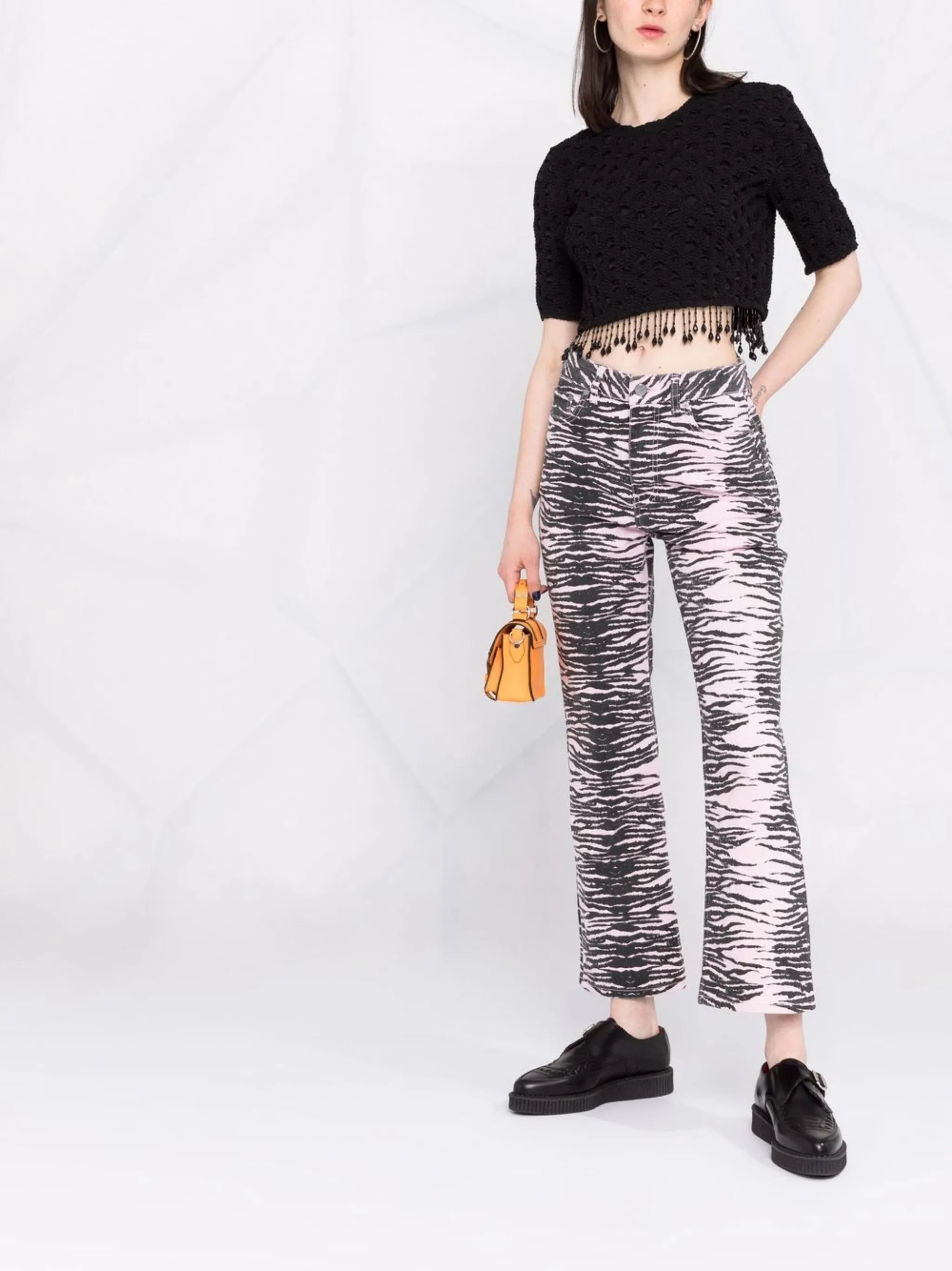 Betzy tiger-stripe cropped jeans
