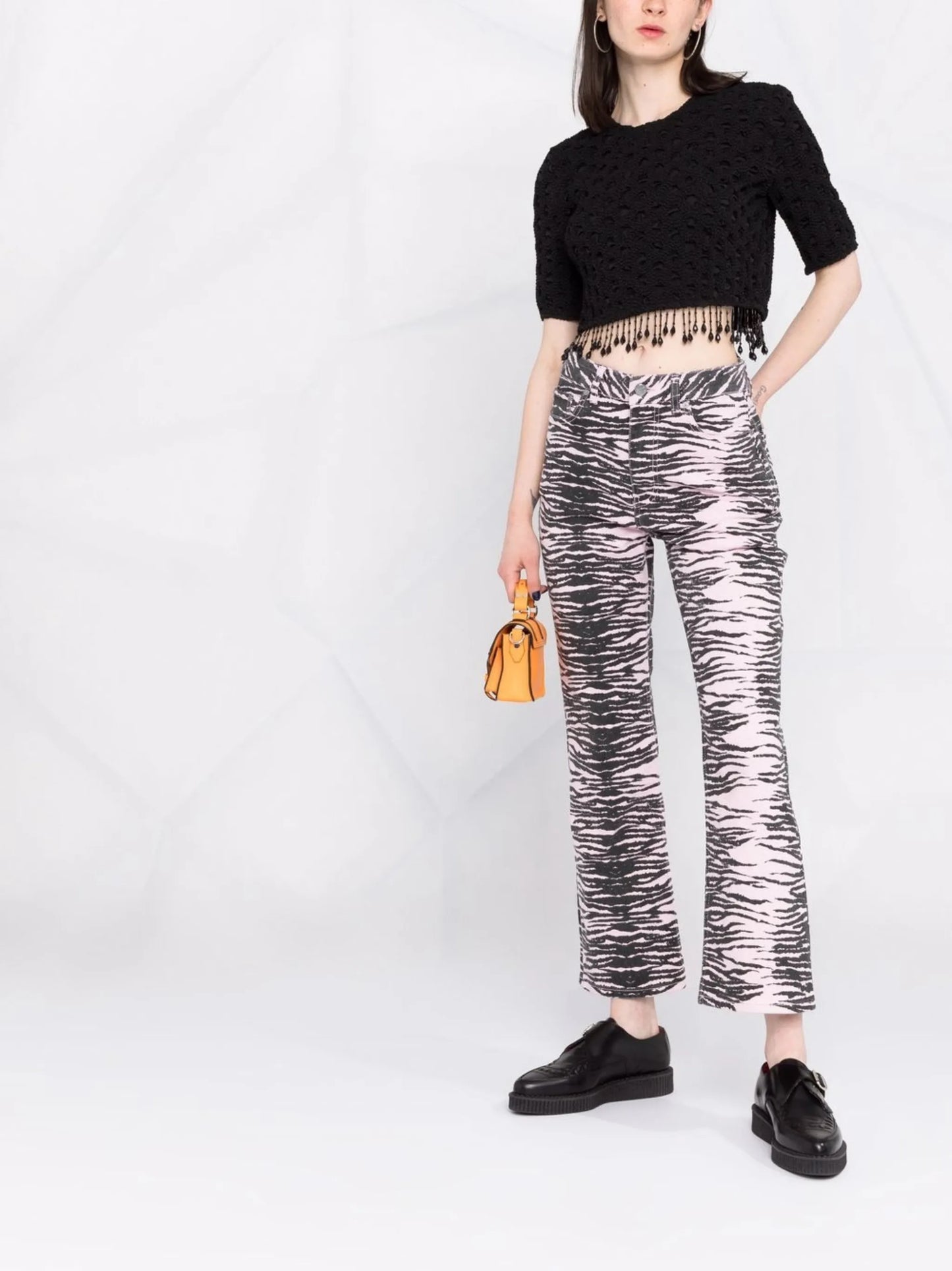 Betzy tiger-stripe cropped jeans