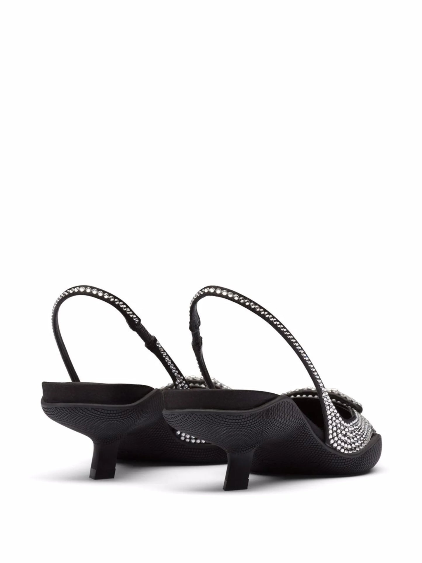 crystal-embellished satin slingback pumps