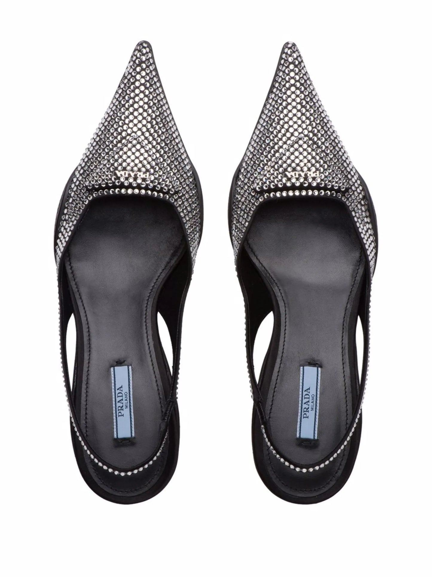 crystal-embellished satin slingback pumps
