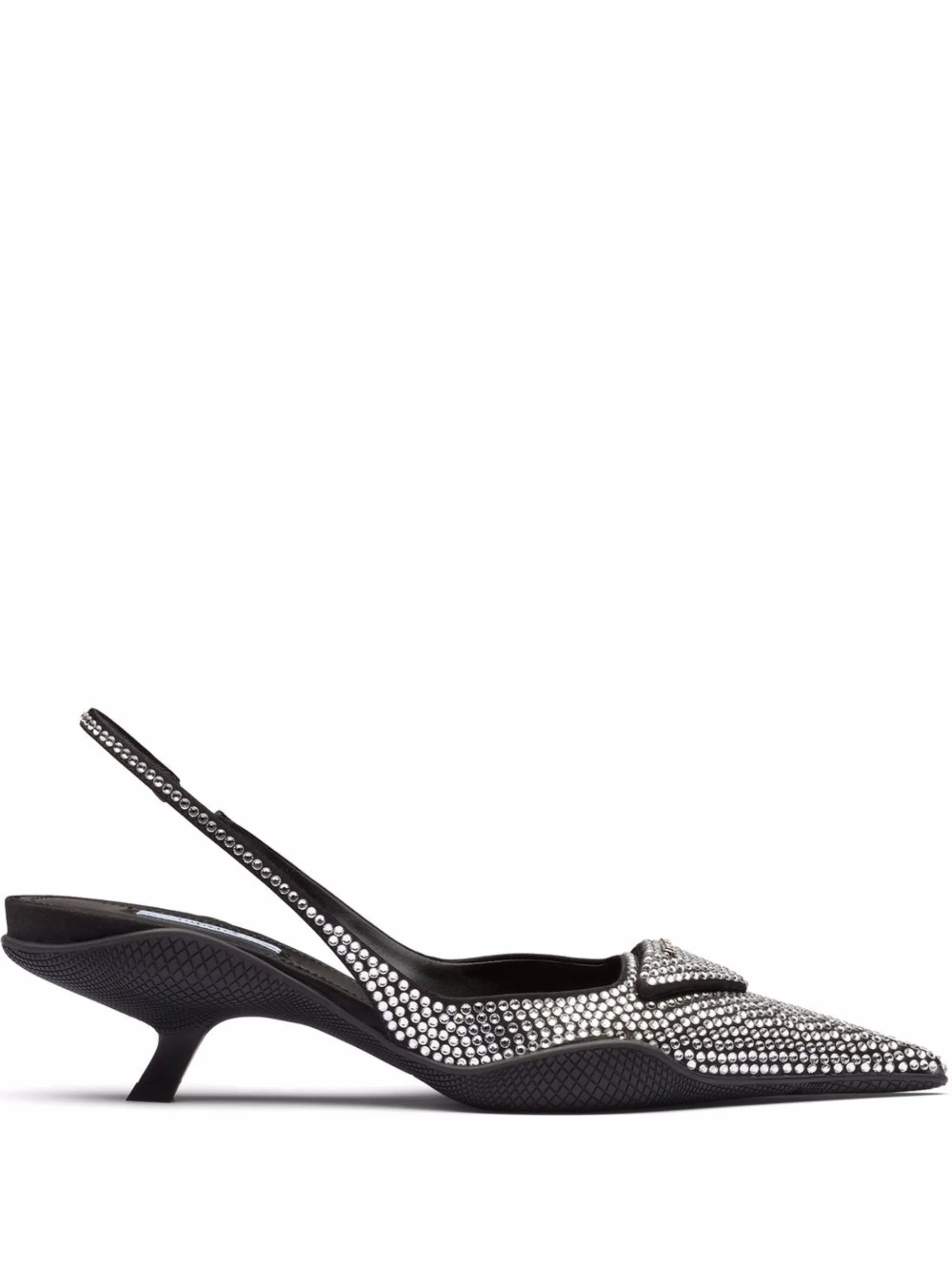 crystal-embellished satin slingback pumps