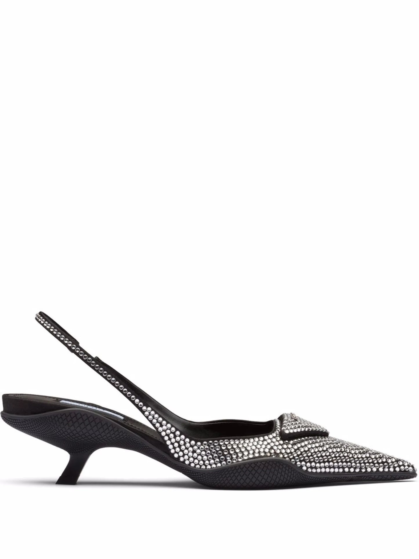 crystal-embellished satin slingback pumps