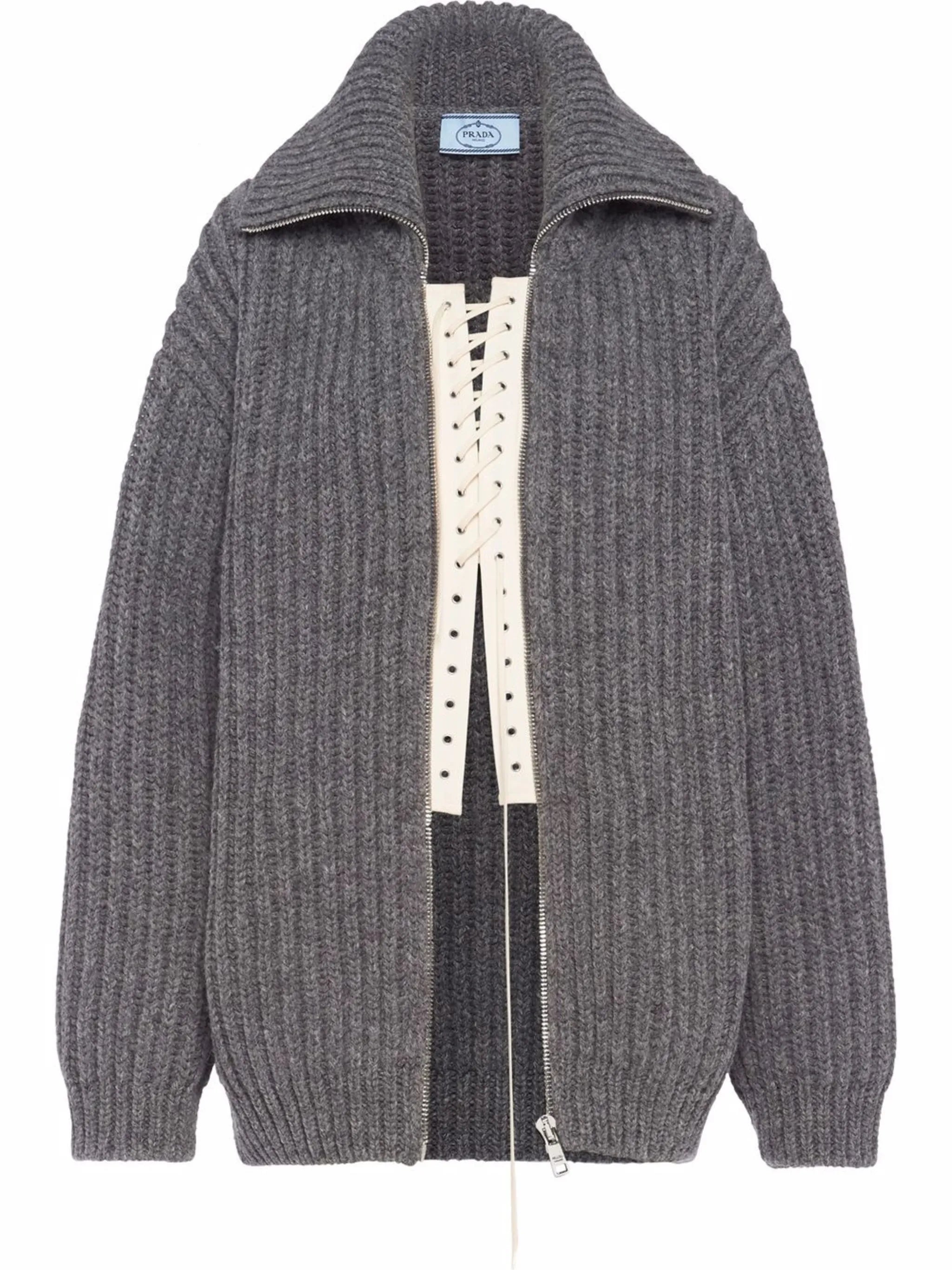 ribbed-knit lace-up cardi-coat