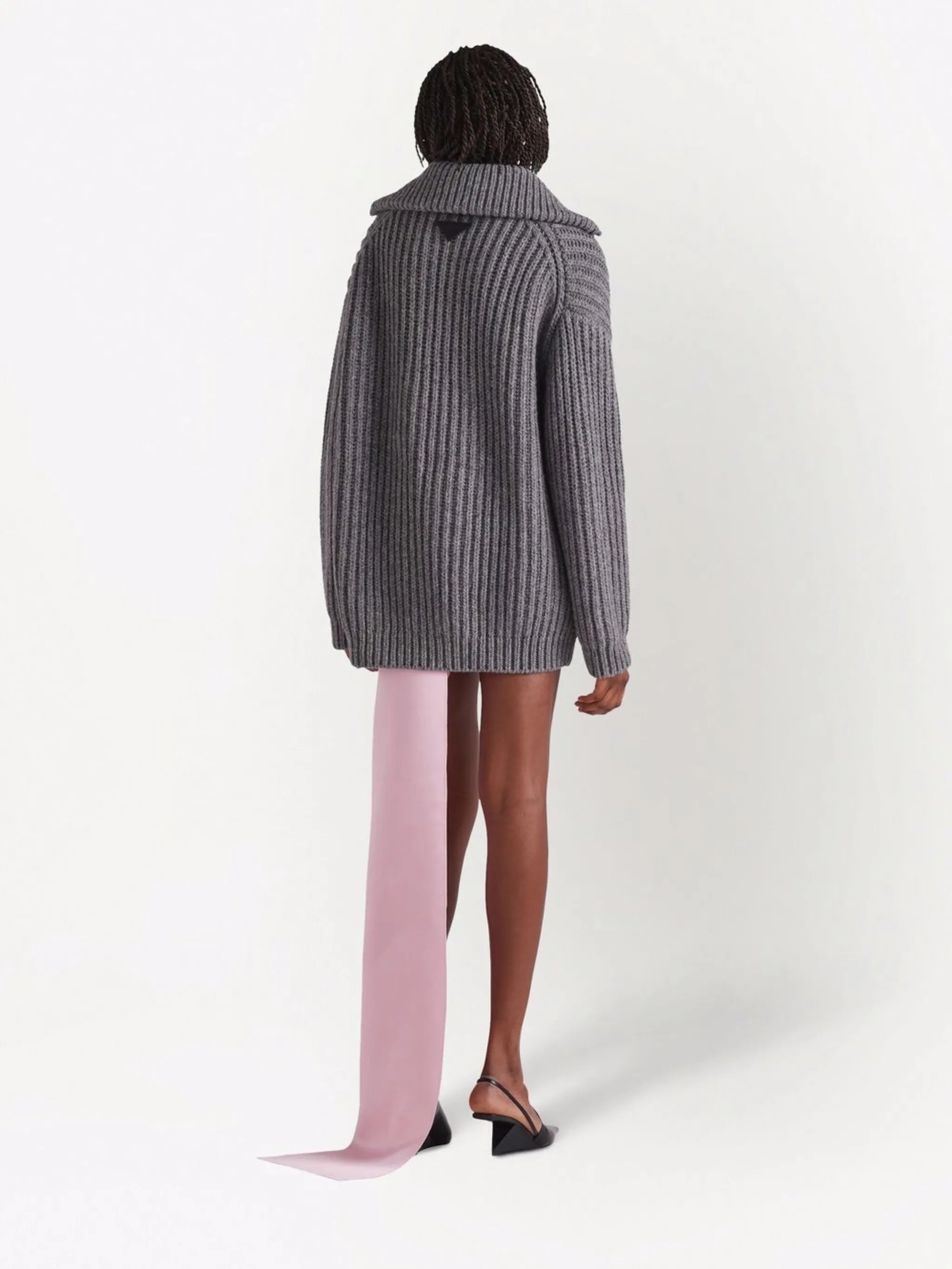 ribbed-knit lace-up cardi-coat