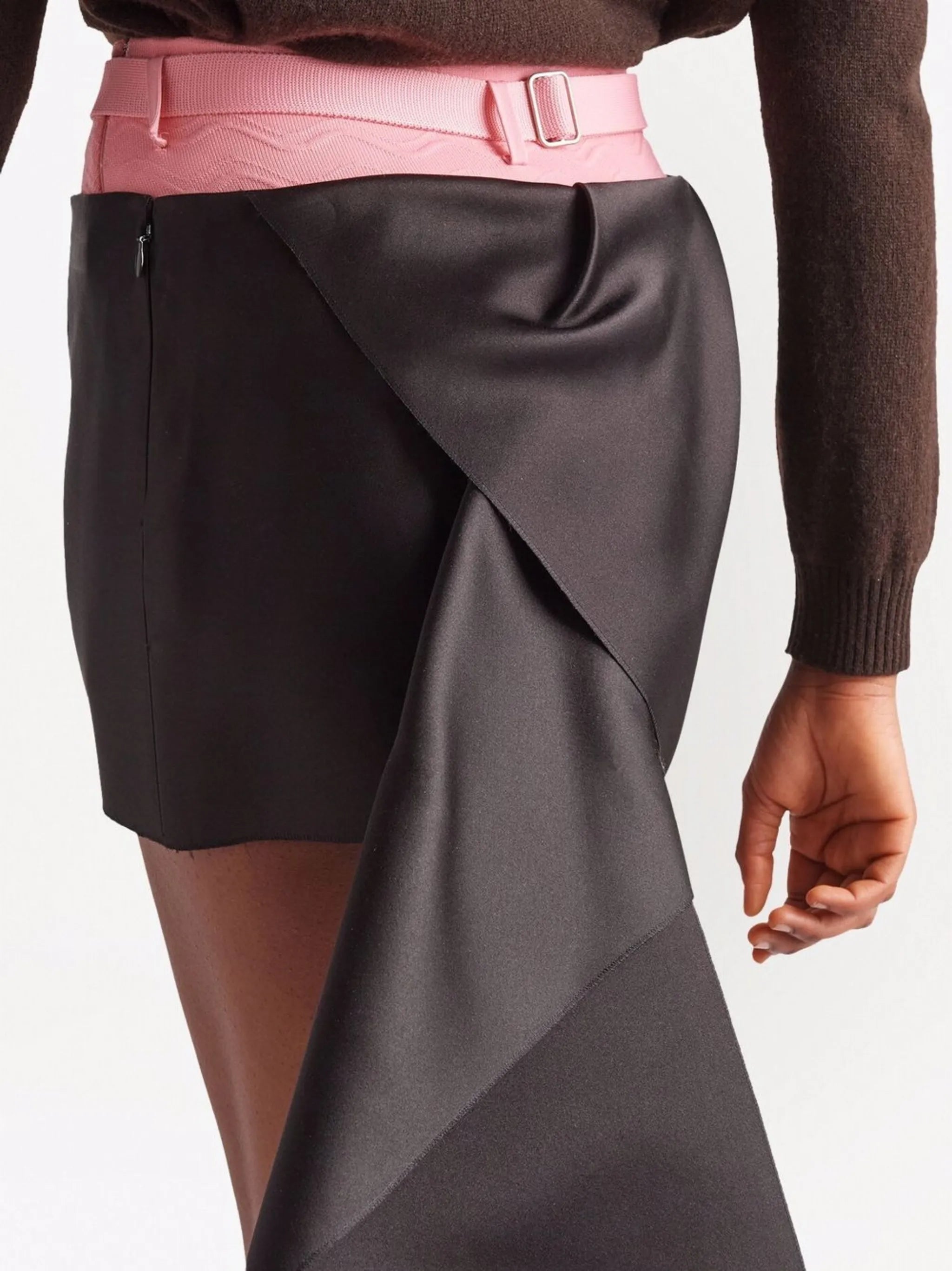 draped panel satin mini skirt