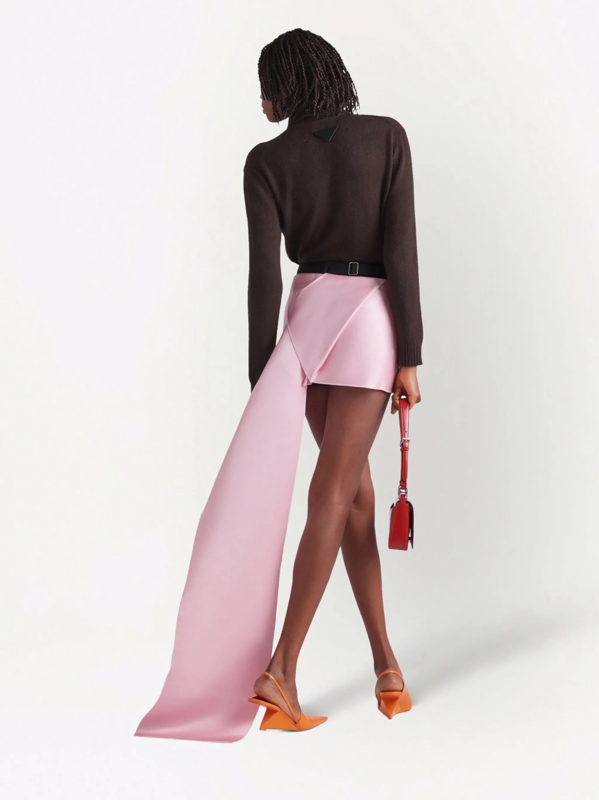 draped panel satin mini skirt