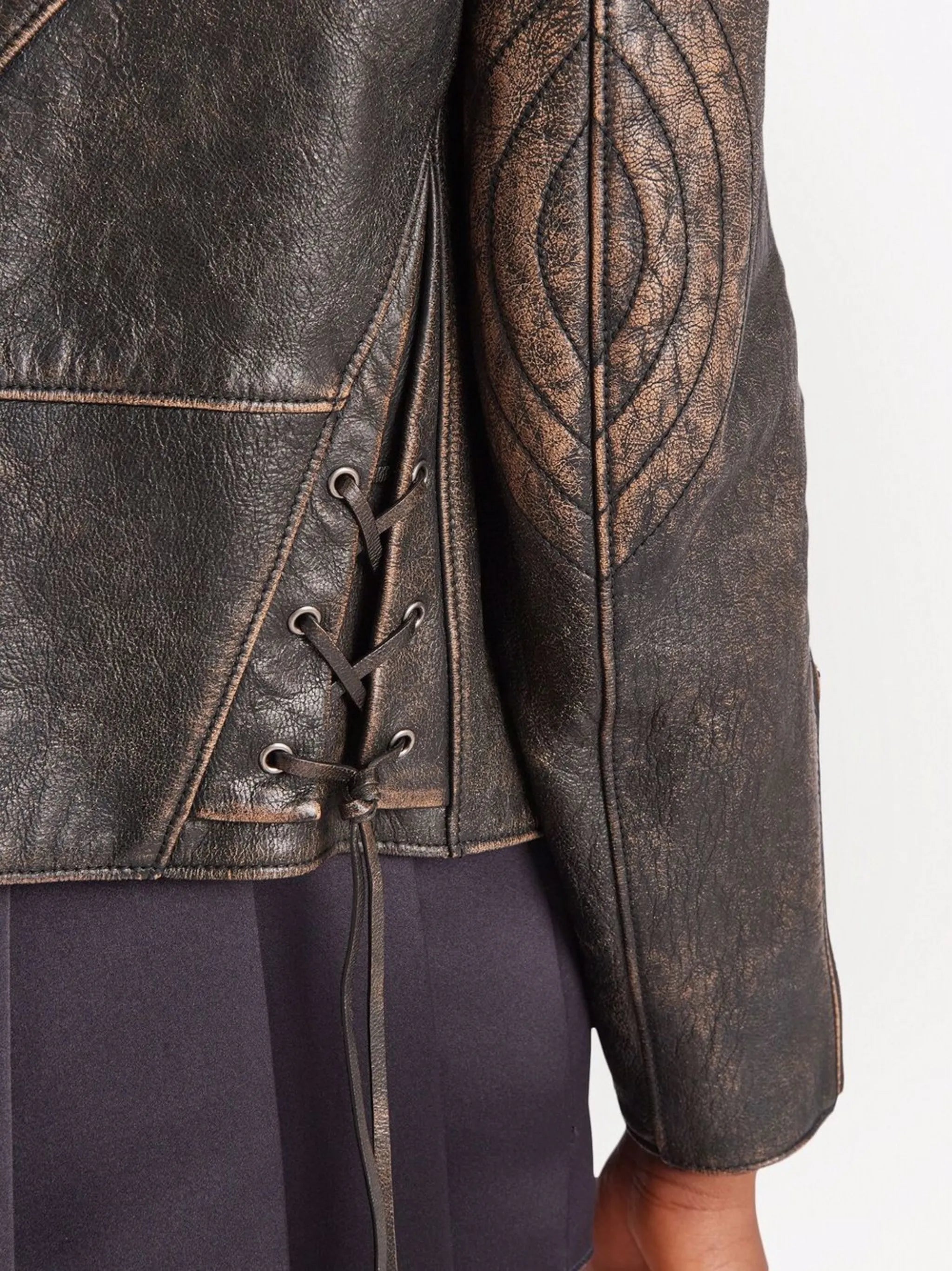 faded leather biker jacket