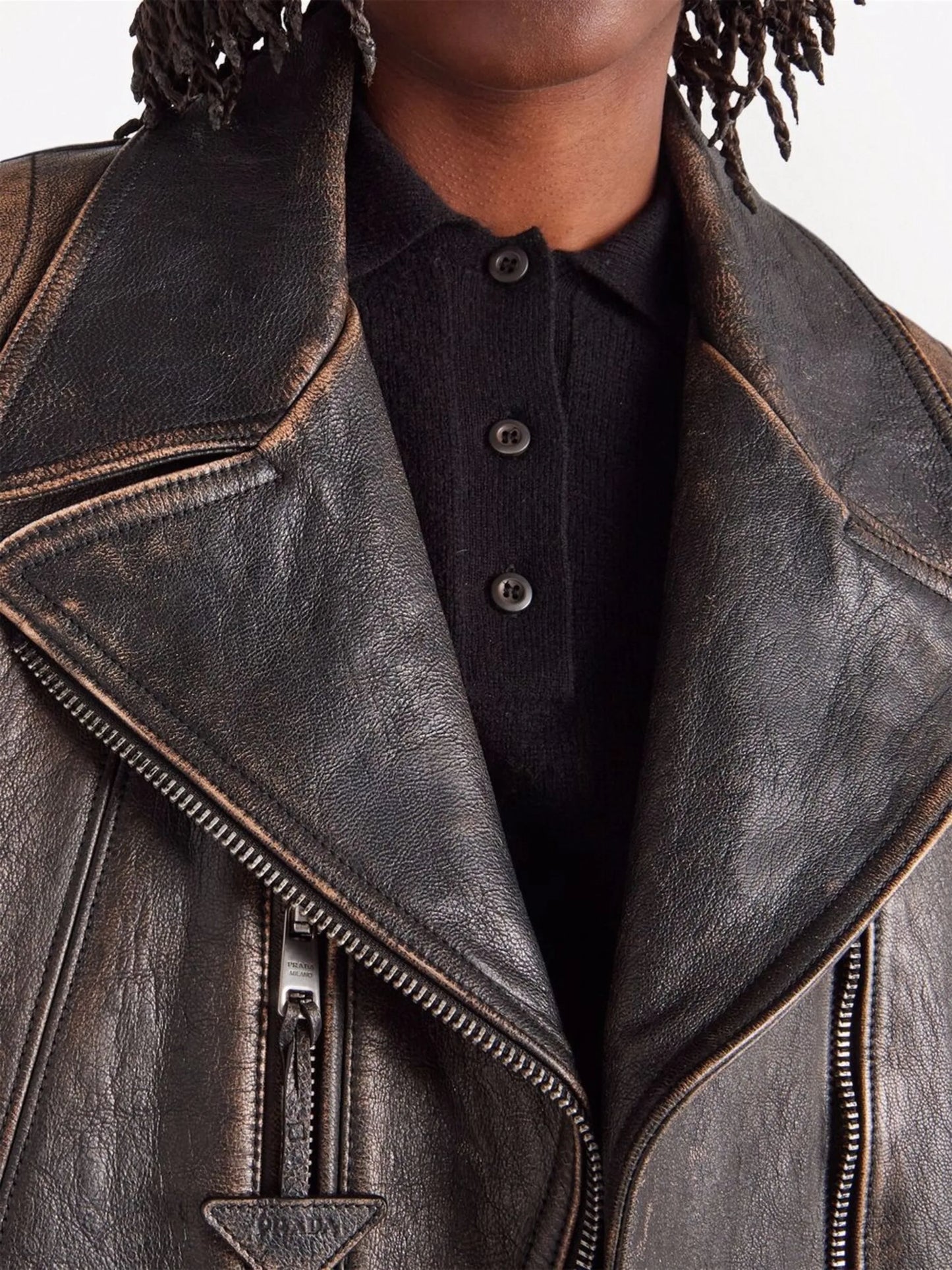 faded leather biker jacket