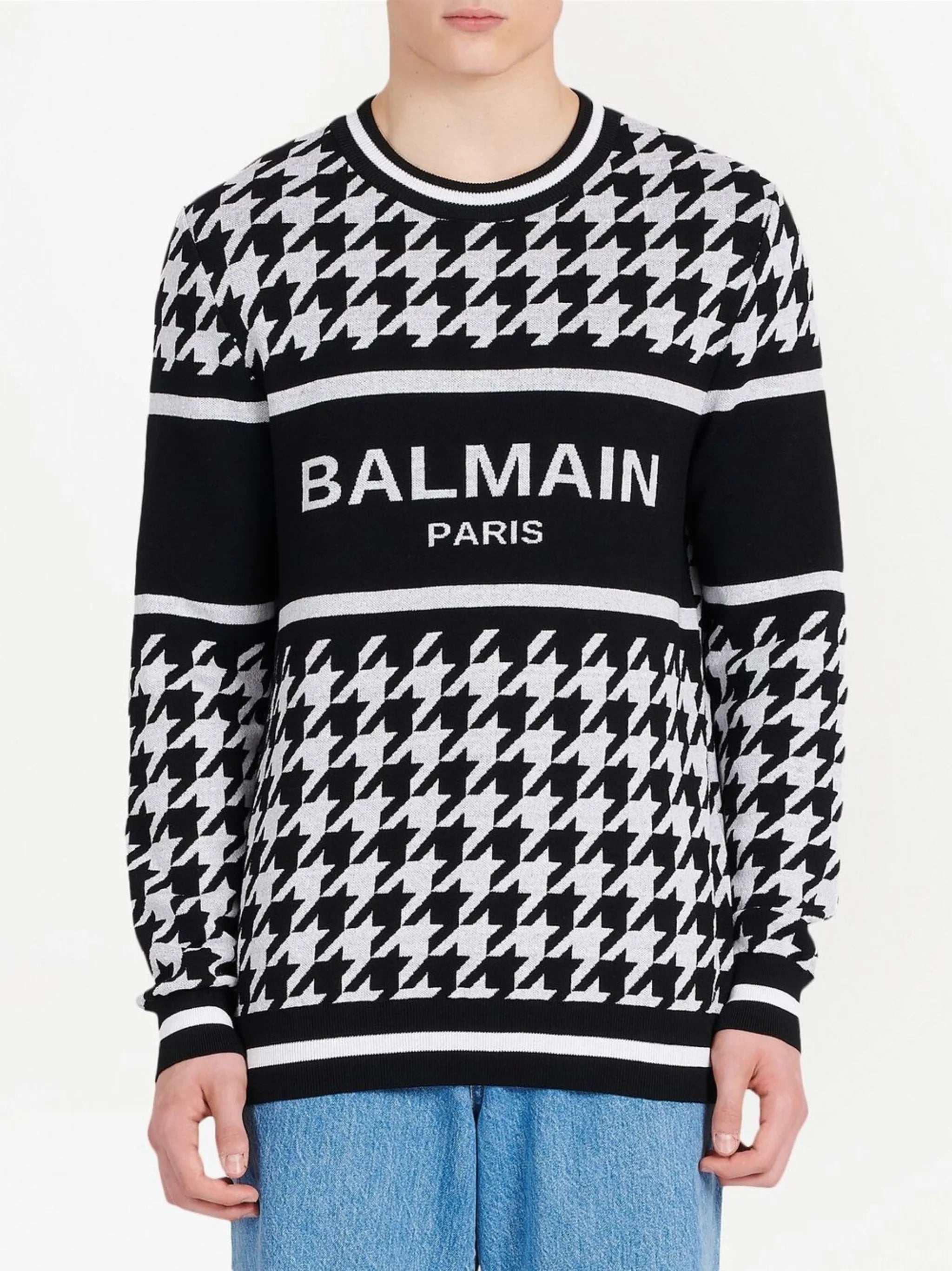 logo-print houndstooth jumper