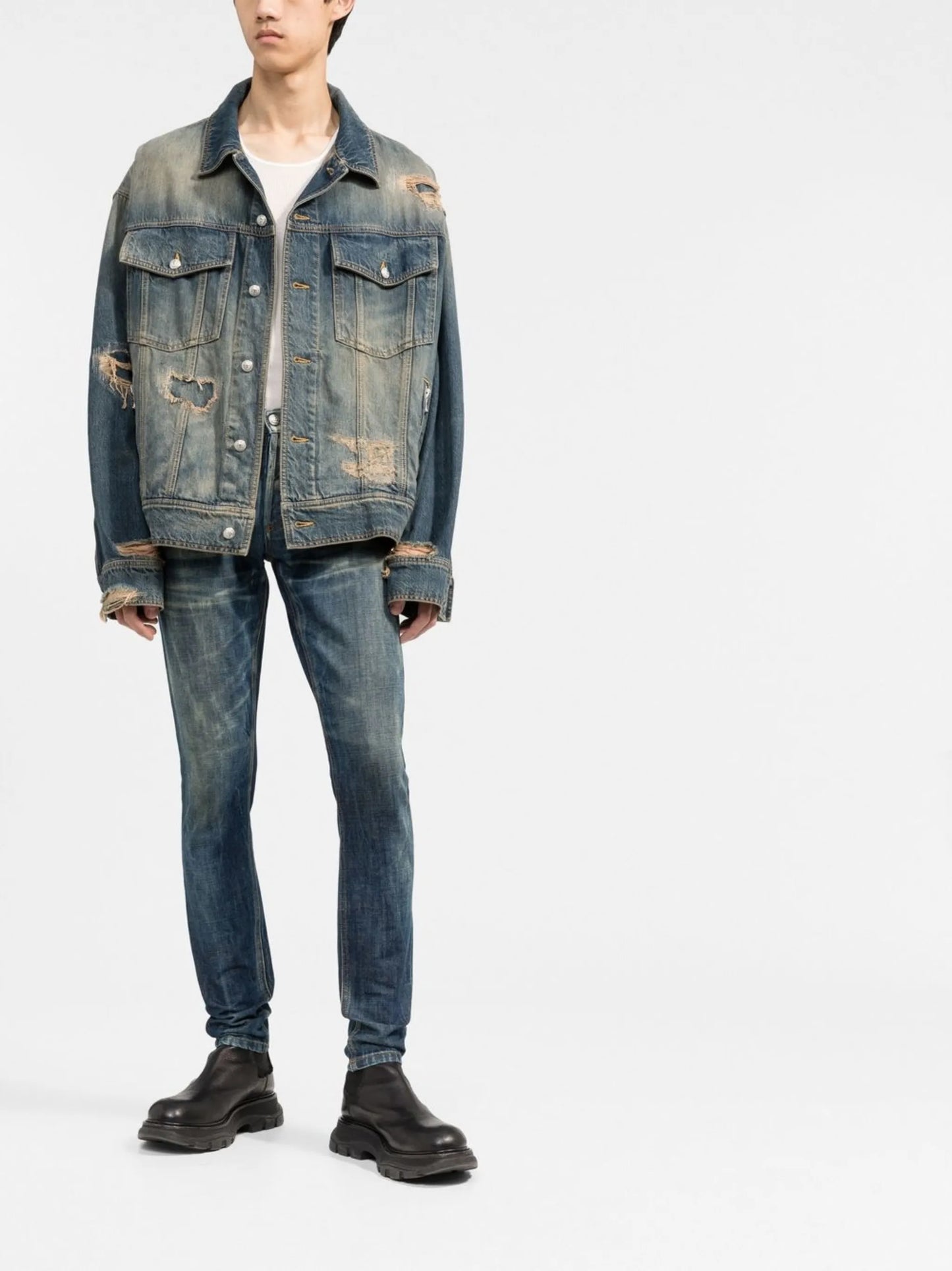 whiskering-effect slim denim jeans