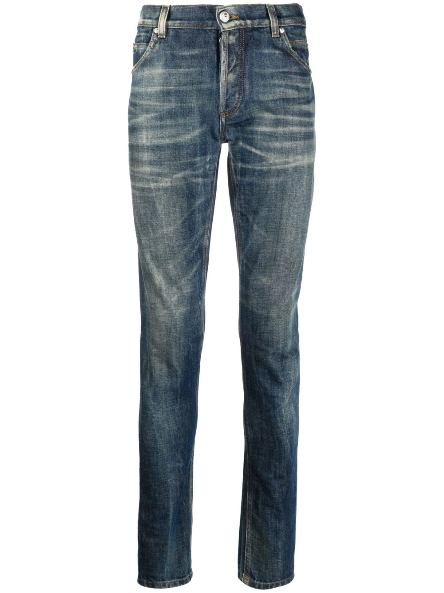 whiskering-effect slim denim jeans