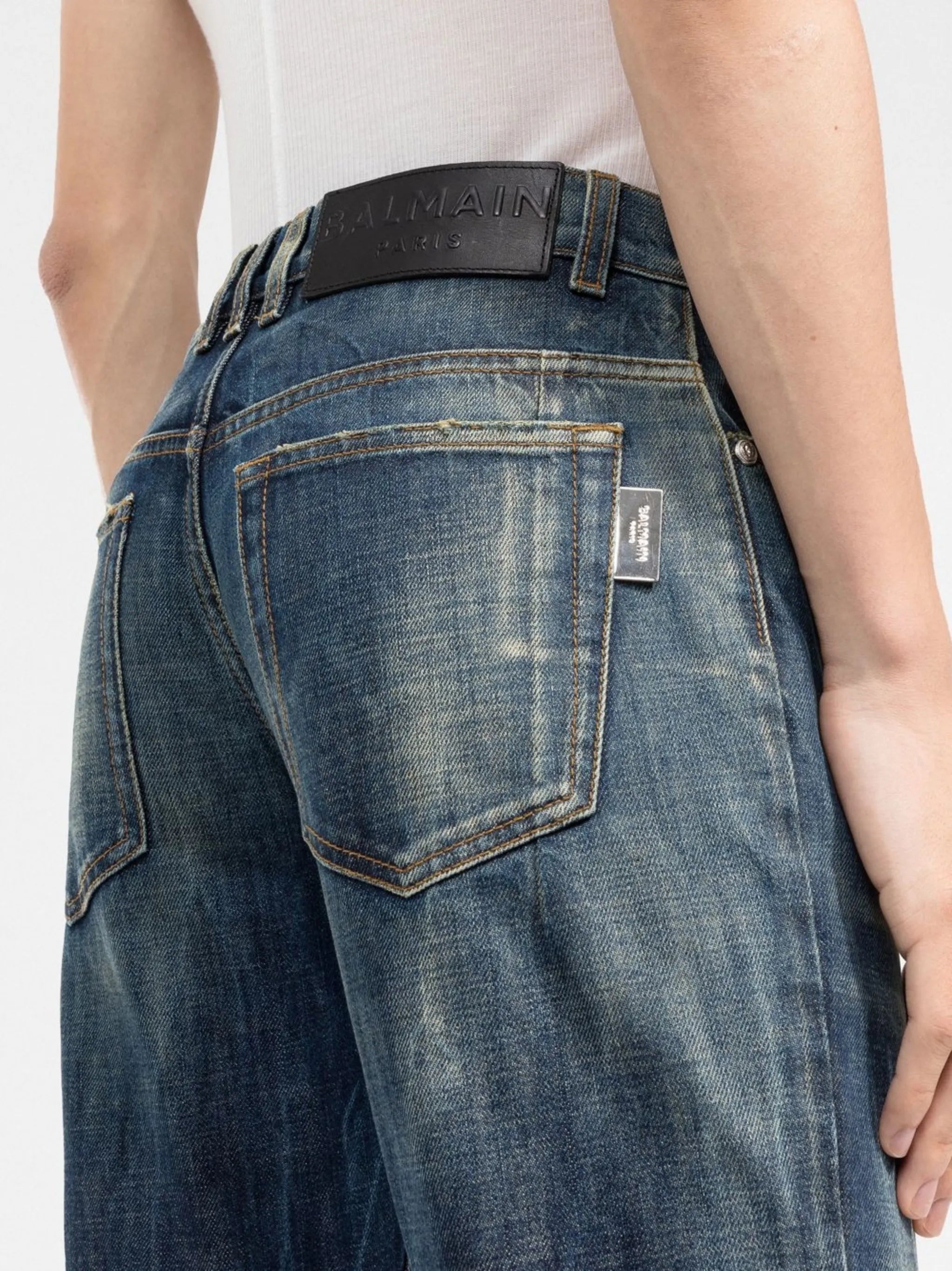 whiskering-effect slim denim jeans