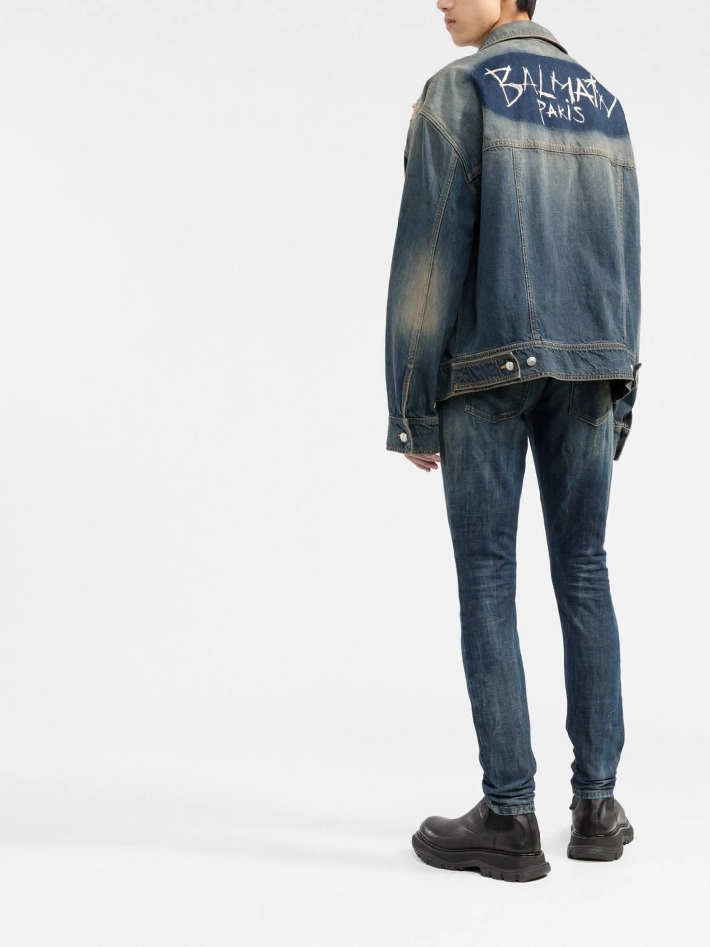 whiskering-effect slim denim jeans
